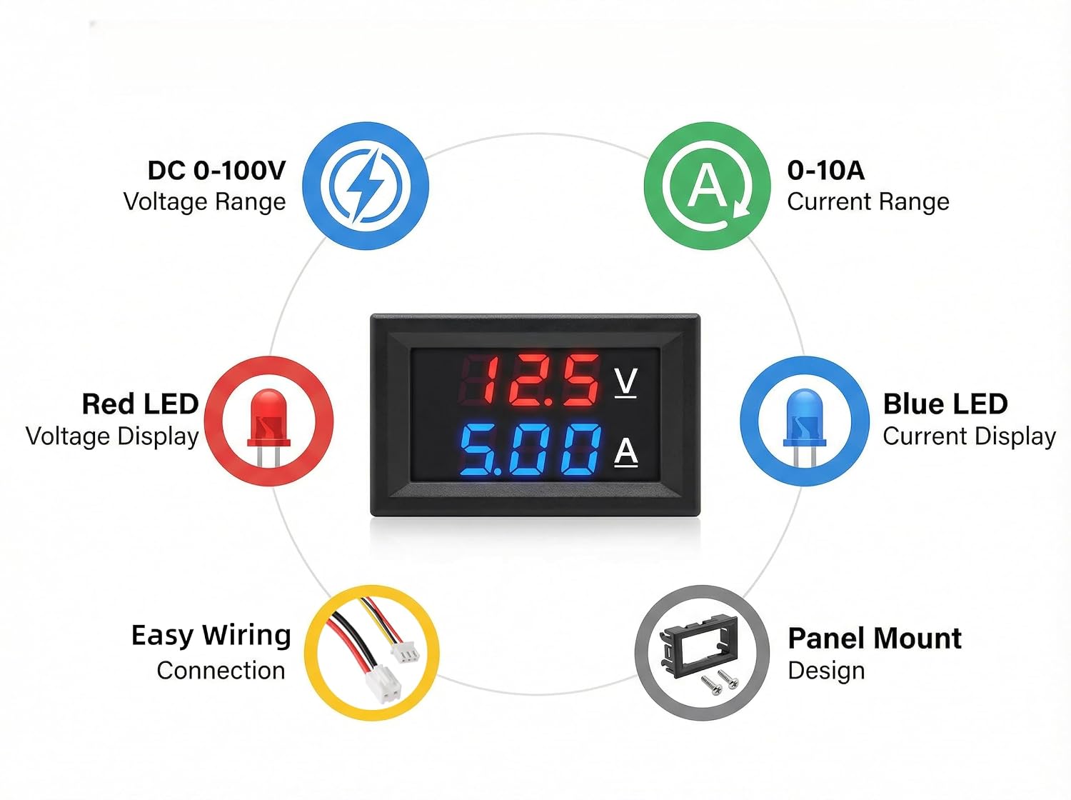 0.28" LED Digital Voltmeter Ammeter, Digital Voltmeter DC 0-100V 10A with Blue & Red Dual Display, Mini 2-in-1 Volt Amp Monitor Tester, Car Current Gauge for EV Boat Electronic Circuit