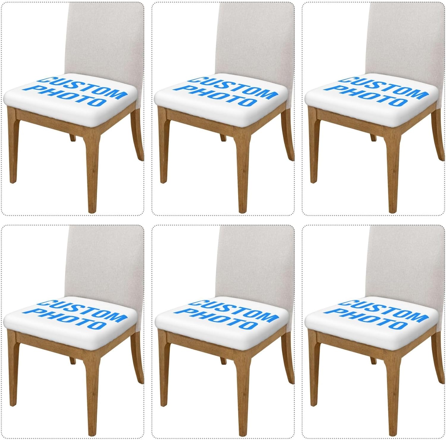 Custom Photo Name Dining Square Chair Seat Covers 16.9" Six Piece, Stretch Fitted Couch Cushion Cover, Chair Slipcovers for Home Party Decor