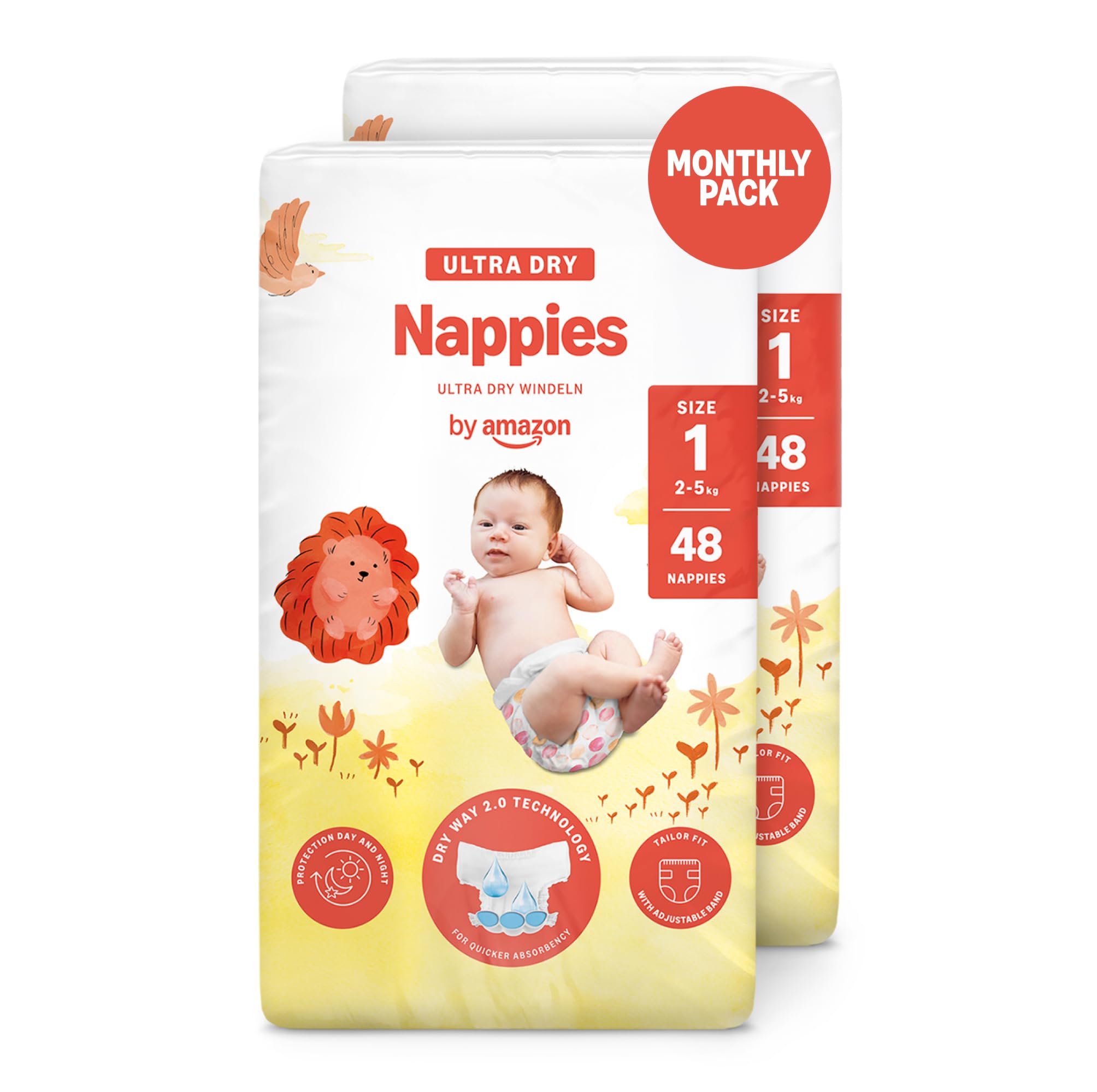 By Amazon Ultra Dry Windeln – Größe 1 (2kg–5kg) – 96 Stück (2 Packungen mit 48 Stück)