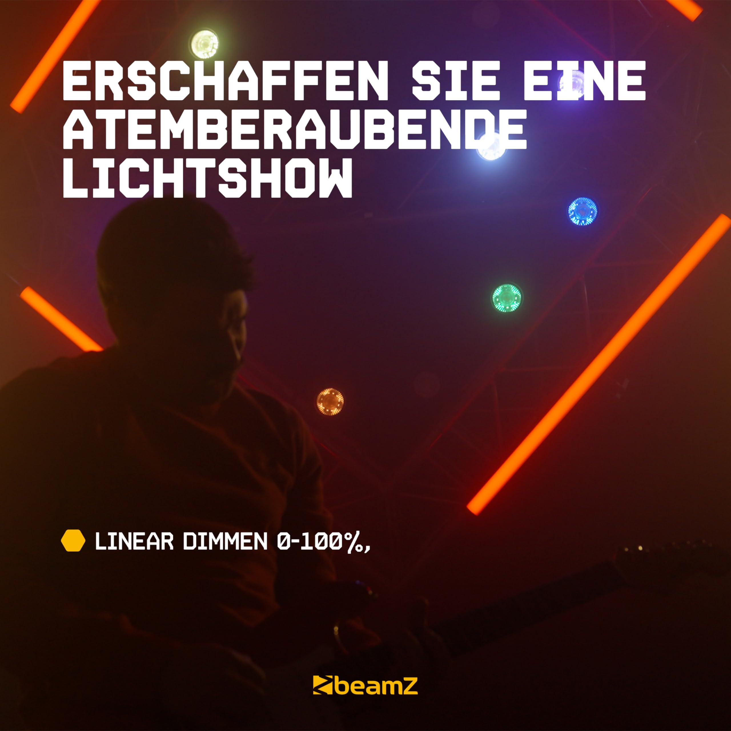 BeamZ LCB300 LED Bar DMX Lightbar RGBW Discolicht Partylicht mit 36 kraftvollen 4-in-1 RGBW LED’s je 3 Watt, Kettenfunktion (Max.6), Master/Slave, IP20, Powercon, 100 x 5,5 x 12cm, Auto Modi