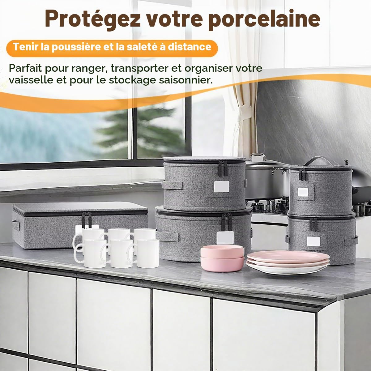 Boîtes de Rangement pour Vaisselle en Porcelaine 5 pièces Boite Rangement Assiette avec Couvercle et Poignées Rangement Verre a Pied,Pour le stockage à domicile