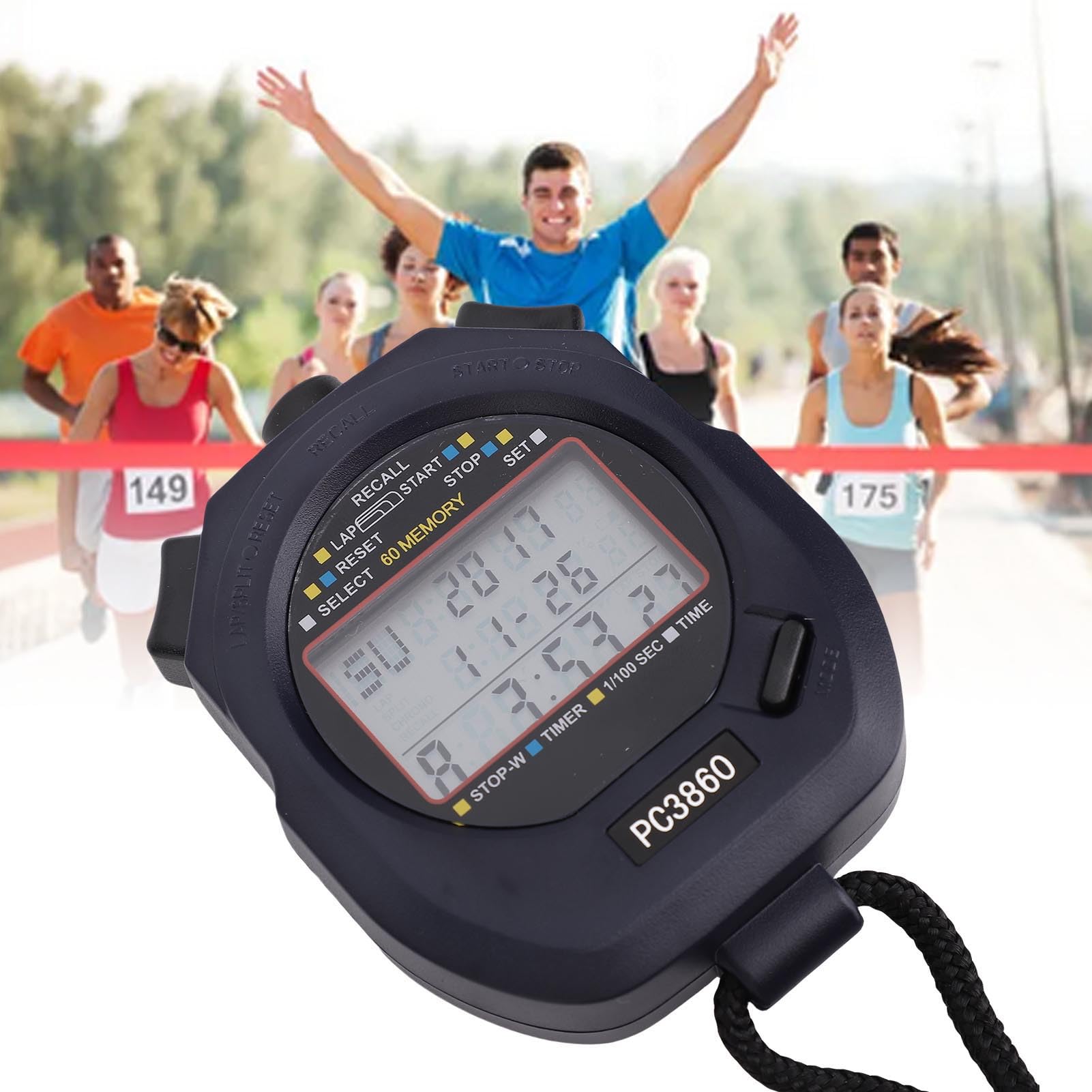 Cronometro Sportivo, 3 Righe, 60 Giri, Timer Digitale Multifunzione, Cronometro modalità Ritmo con Conto Alla Rovescia, Calendario, Allarme, per Corsa, Gare, Allenatori Sportivi, Bambini,