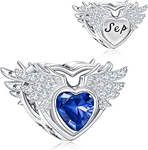 NINGAN Charms Heart Wings Birthstone Beads Charm Charms 925 Sterling Silver with Compatible Bracelet