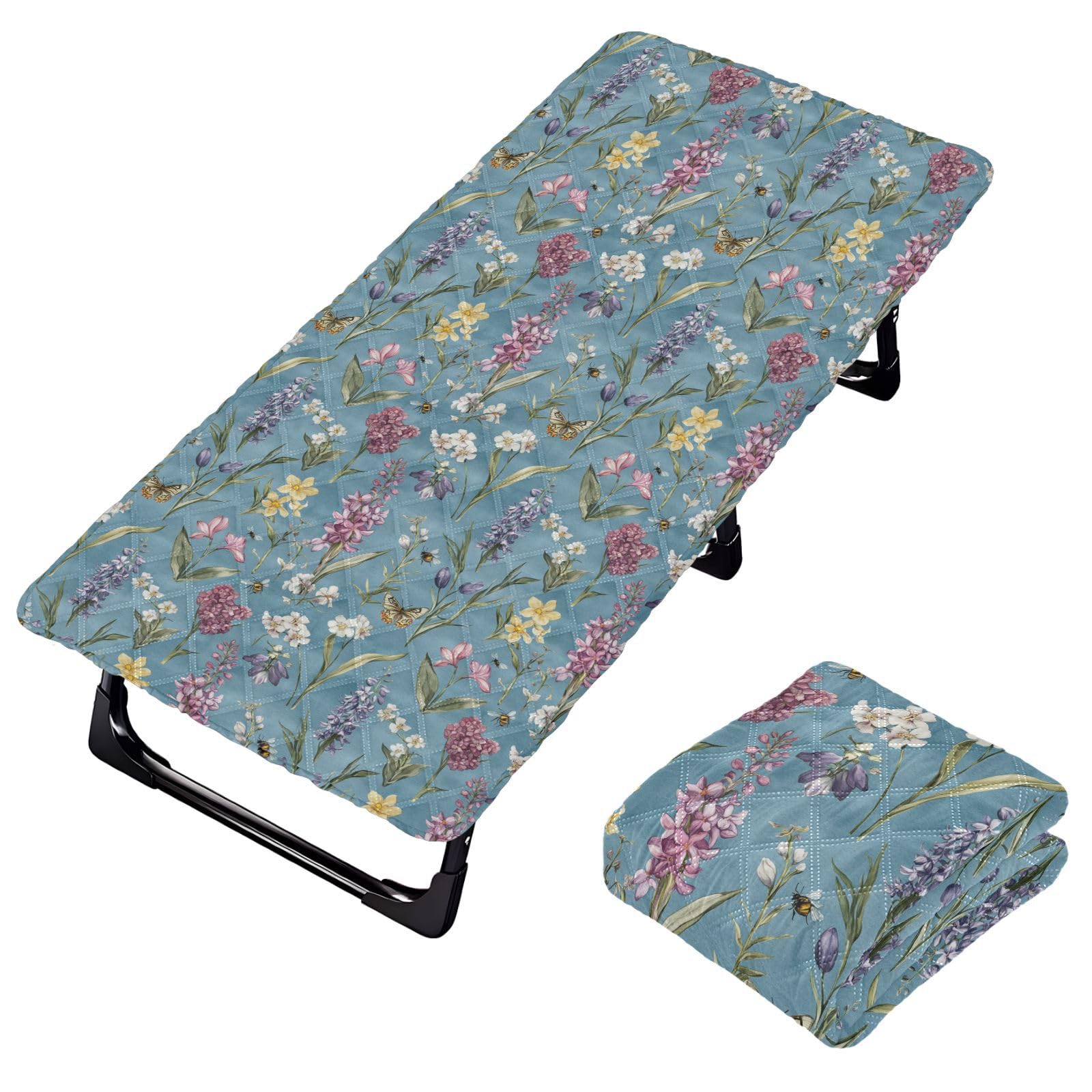 Autumn Flowers Butterflies Blue Toddler Portable Bed Sheet Washable Cot Sheet for Fold Out Bed for Small Spaces Sleeping Cot 50' x 25' (Bed Not Included)