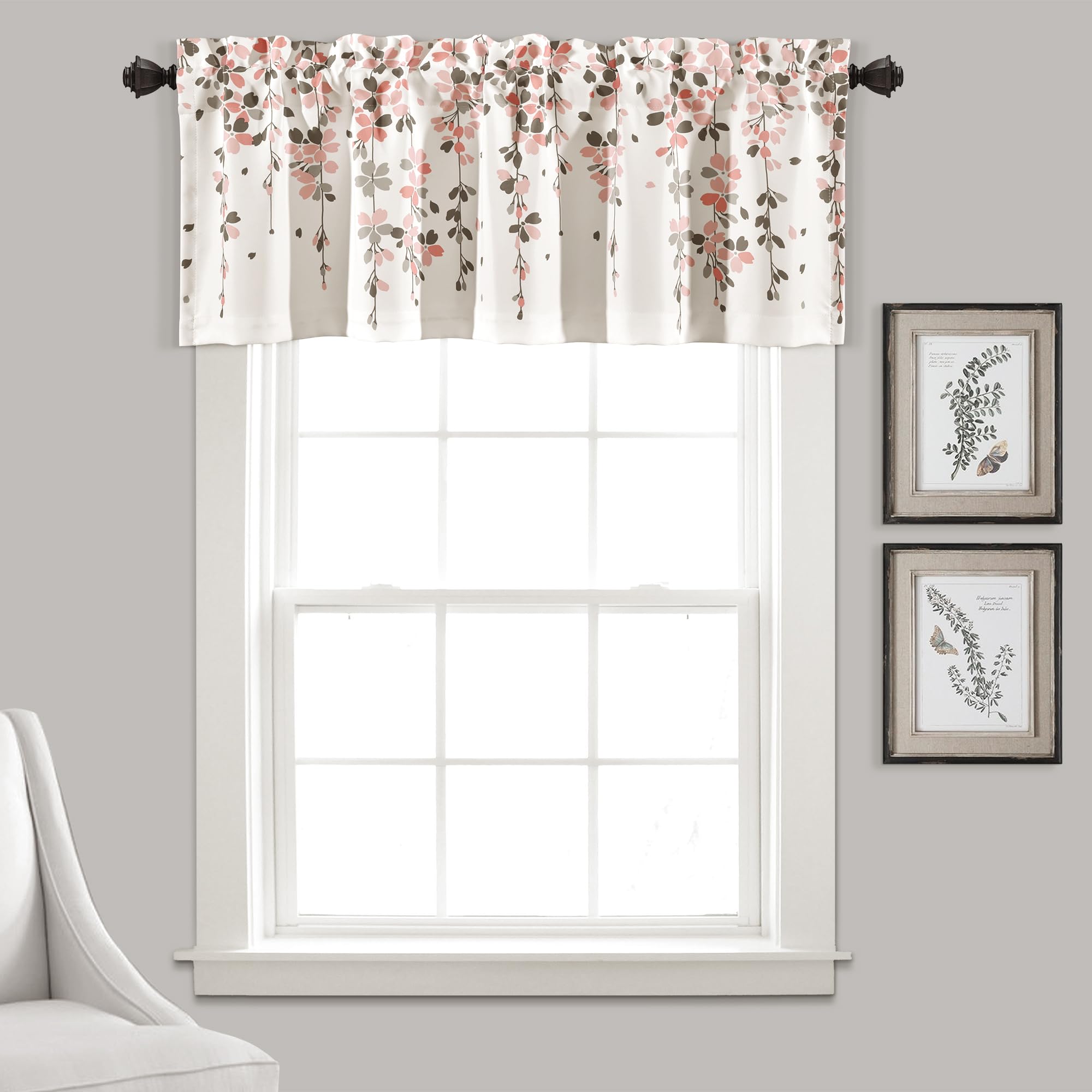 Lush Decor Weeping Flower Room Darkening Window Curtain Valance, Blush & Gray, 18" L x 52" W