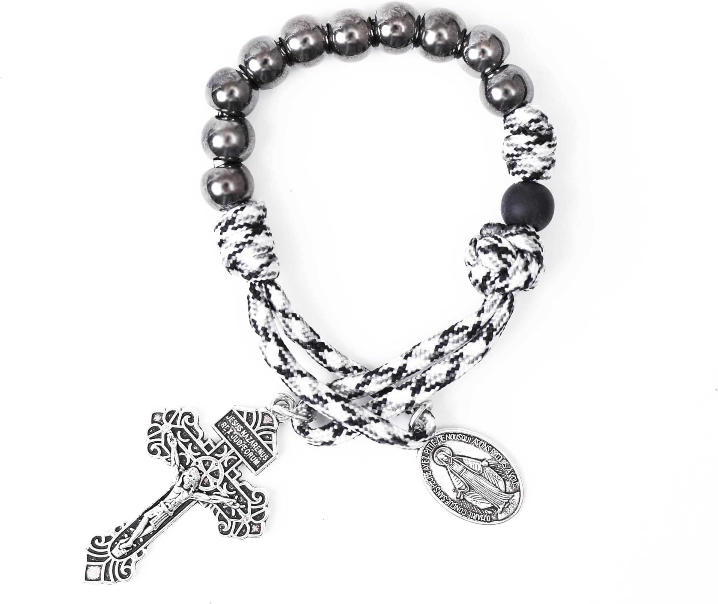 One Decade Paracord Rosary Beads Pocket/Bracelet Rosary Miraculous/St Benedict/St Joseph Medal & Cross