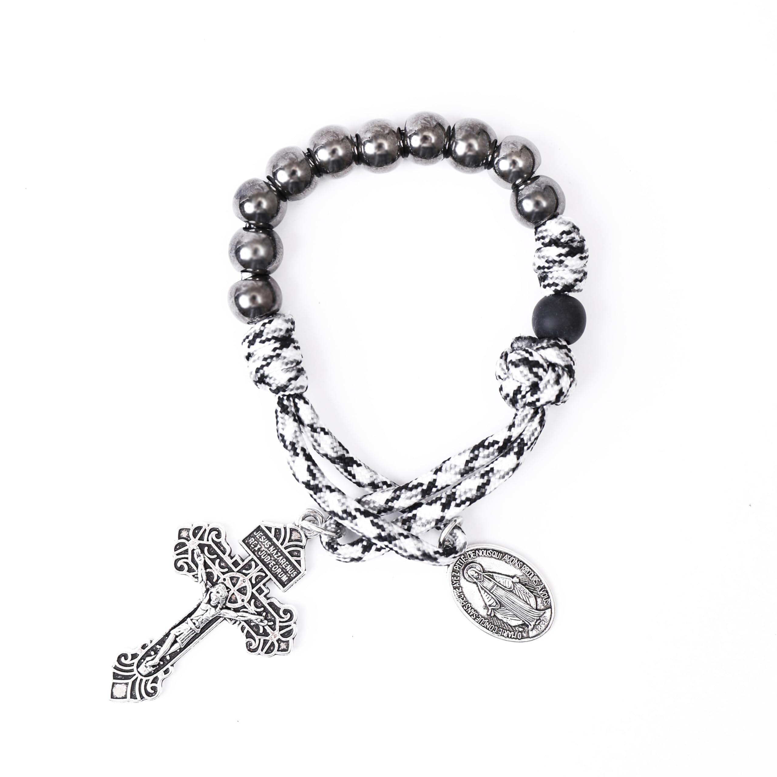 Nazareth Store One Decade Paracord Rosary Bead Pocket Bracelet Rosary Miraculous Saint Benedict Saint Joseph Medal & Cross, Stone, Glass