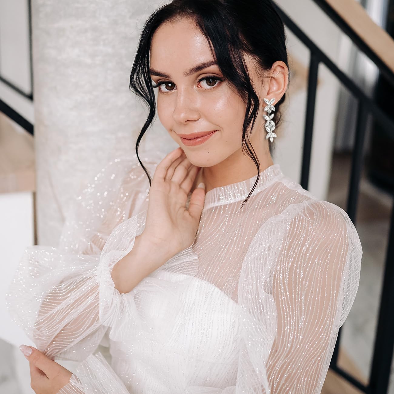 Rhinestone Drop Earrings Sparkly Marquise Crystal Dangle Statement Earrings for Women Wedding Prom Costume - Image 2