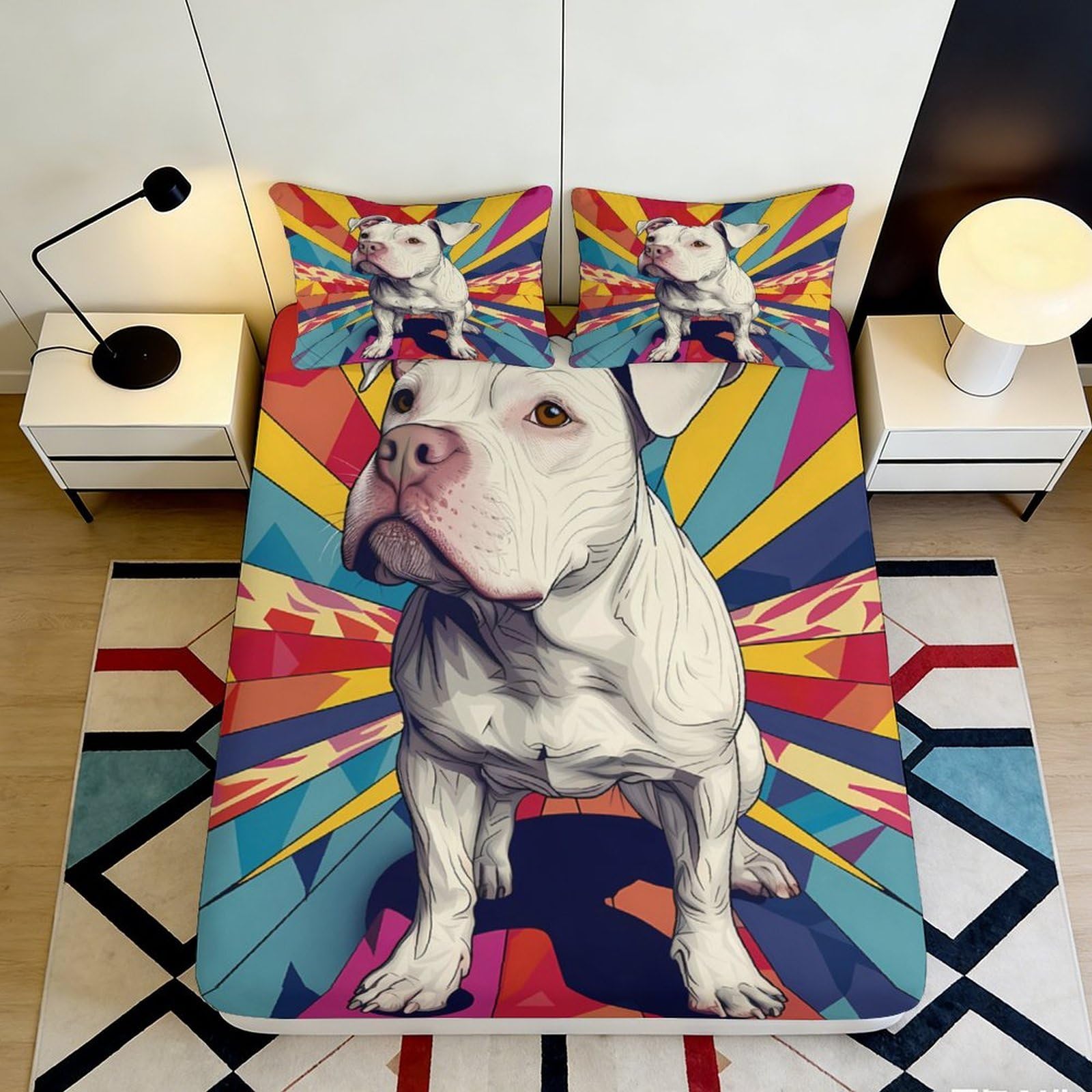 Pnayamiorkfel Style-3 3D Printed White Dog Pop Art Fitted Sheet Microfiber Colourful Bedroom Decor Bed Cover For Home Guest Room 90X200x25cm