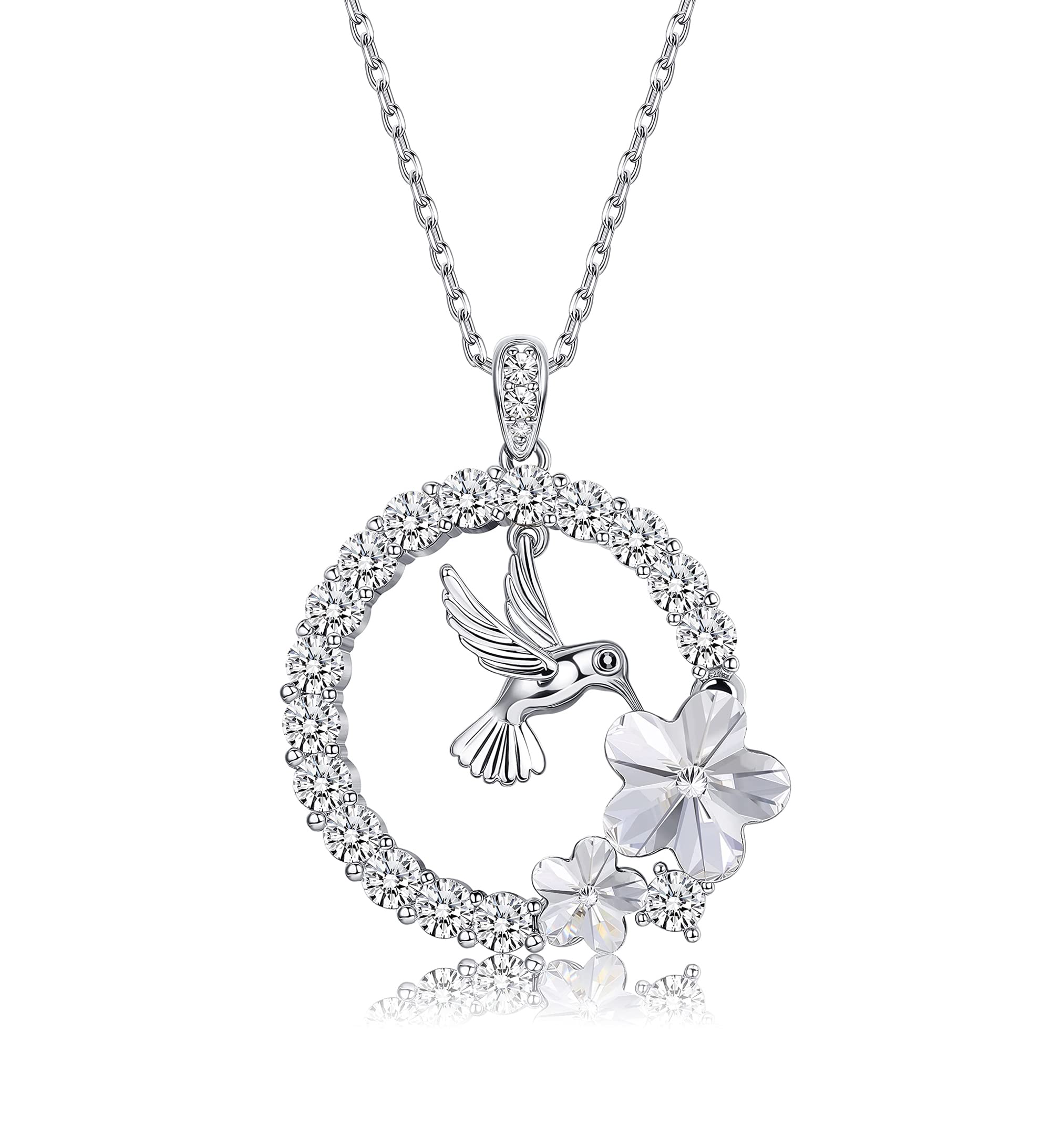 Collana Con Ciondolo Colibrì Finrezio Placcato Oro 18K - Cristalli Austriaci E Zirconi - Gioiello Per Donna, Mamma, Regalo Compleanno