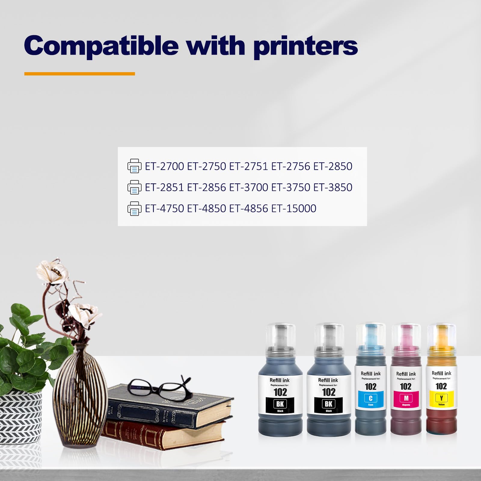 LAIPENG 102 Multipack Compatibile con Epson 102 Flaconi di Inchiostro per ET-2750 ET-2751 ET-2756 ET-2850 ET-2856 ET-3750 ET-3850 ET-4750 ET-4850 ET-4856 ET-15000 (BK*2/C/M/Y)