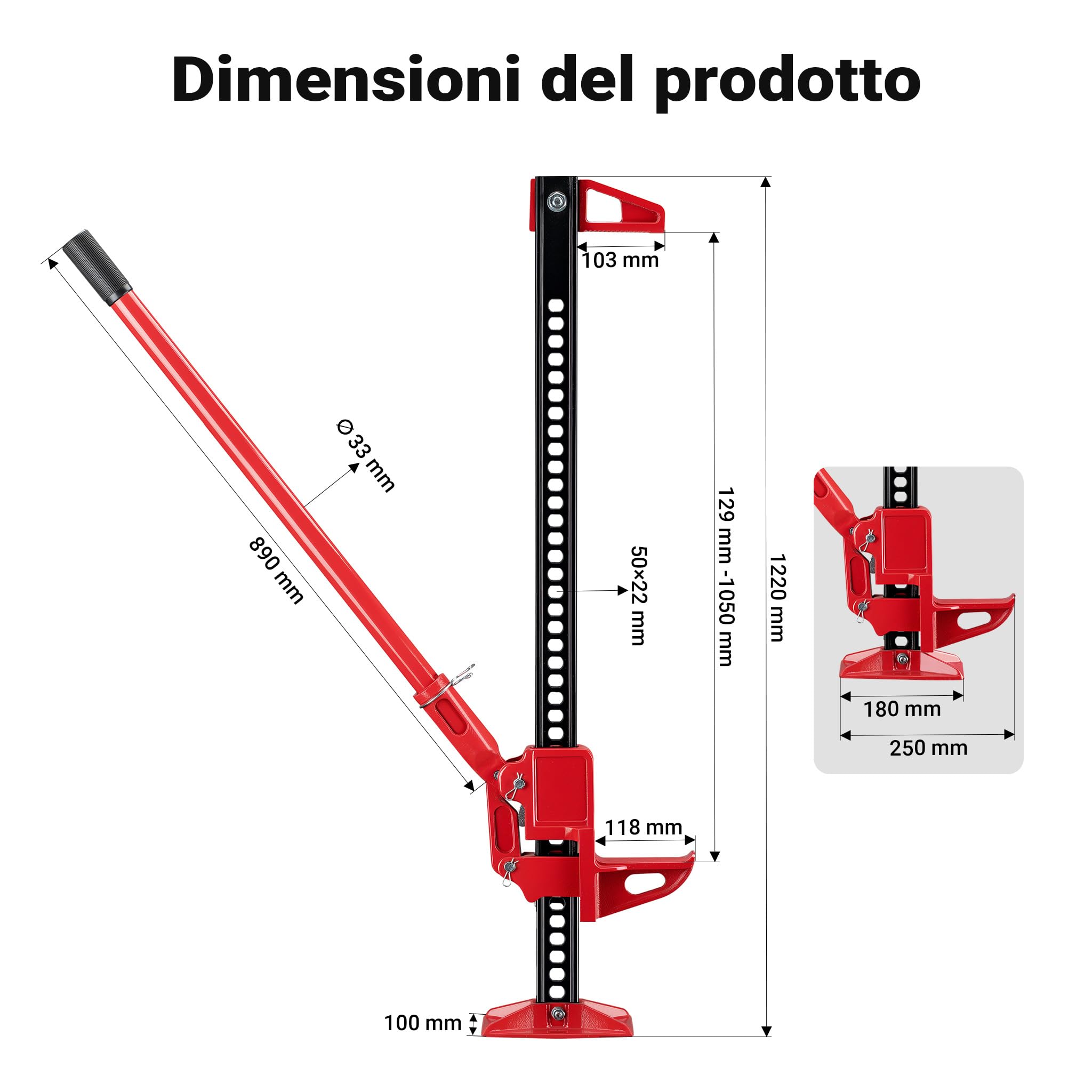 Wiltec Binda Meccanica 48'' Fino a 3000 kg, Altezza di Sollevamento Massima 105 cm, martinetto in Acciaio, cric agricolo Fuoristrada, SUV e ATV