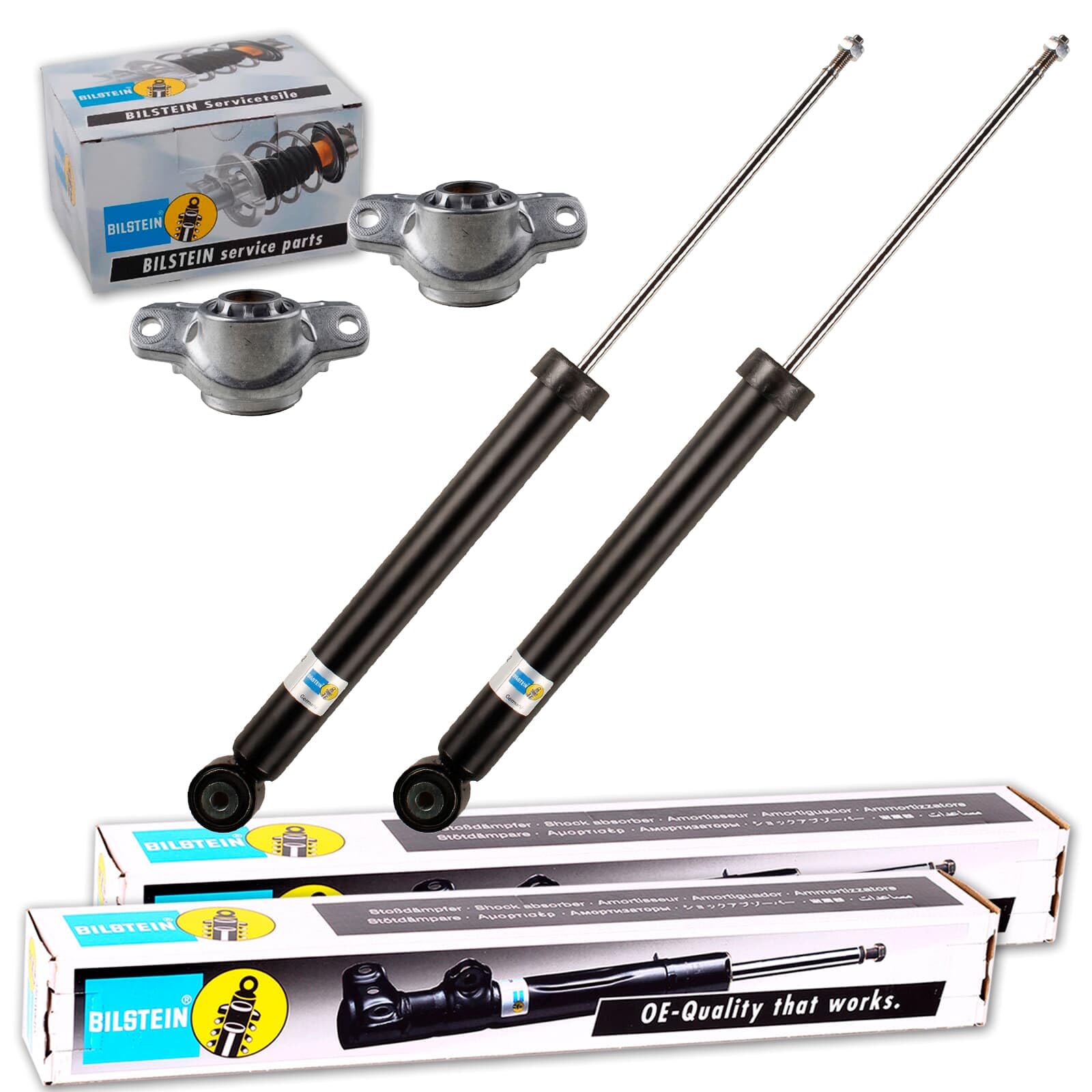 2x Bilstein B4 Gas Stossdämpfer + Domlager hinten | 19-230542 + 12-281442 Kompatibel mit A3 (8V1, 8VK),Golf Sportsvan Vii (AM1, AN1),Golf Vii (5G1, BQ1, BE1, BE2)