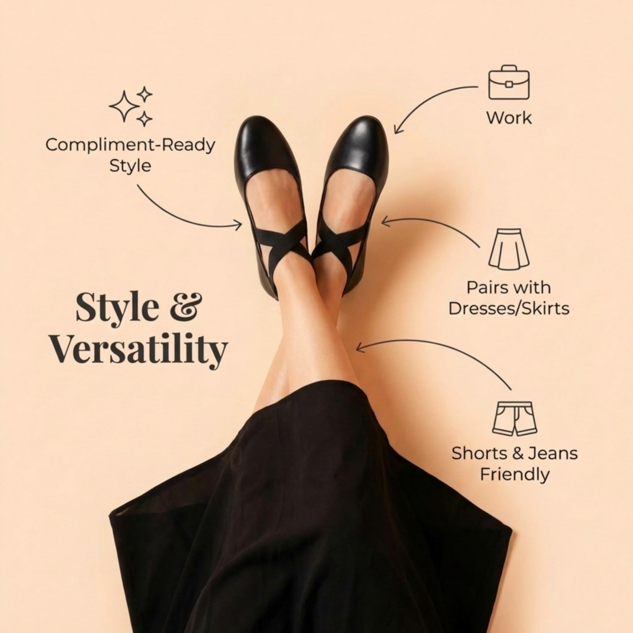 EMMA NEW YORK Ankle Strap Flats for Women, Women Flat Ballerina Shoes, Women's Ballet Flats with Strap (Pu Black, 8)