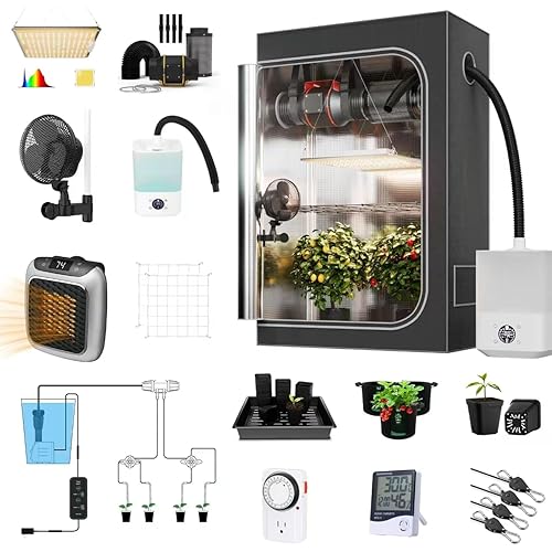 4X2X6FT Height Extra Grow Tent Kits Complete for Indoor Plants,Include Almost Everything for Indoor Plants Growing (LED Light+Tent+ 4" Vent Sets+Grow Tent Humdifier+Heater+Clip Fans)