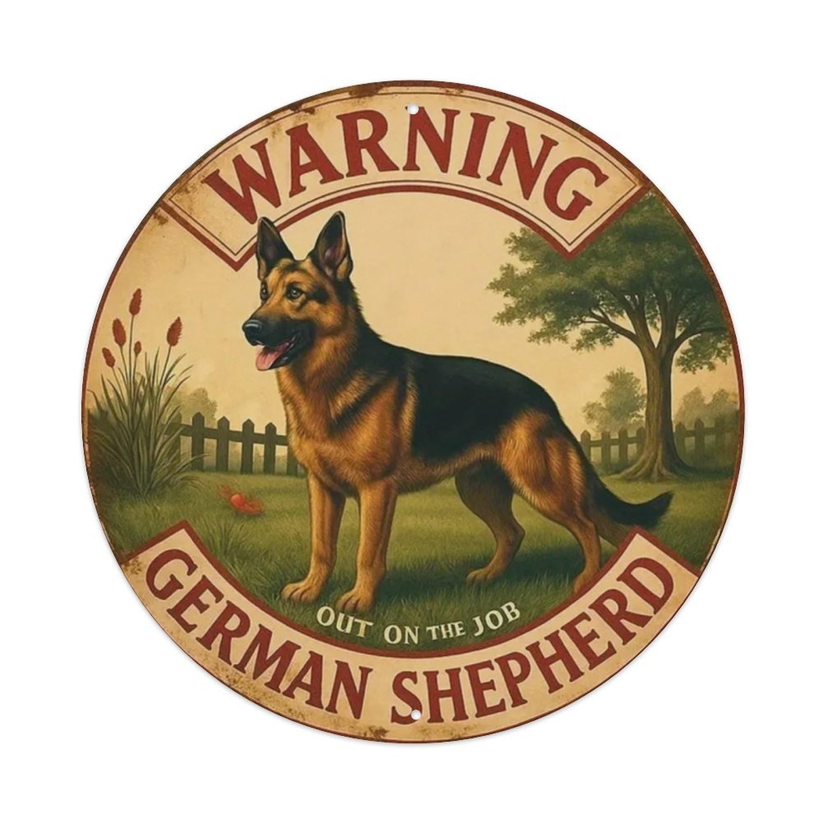 German Shepherd Warning Round Tin Sign Vintage Metal Sign Home Bar Garden Wall Decor Metal Poster 8x8 Inch