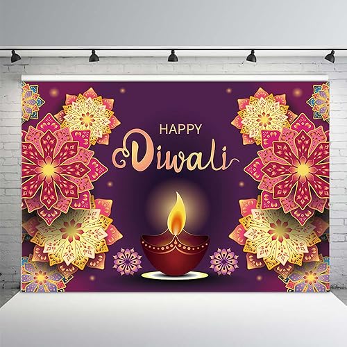 MEHOFOND Telón de fondo de Diwali feliz de 7 x 5 pies, festival indio, luz ardiente, festival de Diwali, fotografía de fondo, accesorios para cabina