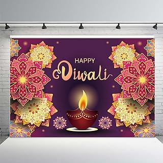 MEHOFOND 7x5ft Diwali Backdrop Happy Diwali Floral Decorations for Home Indian Deepavali Festival of Lights Photography Background Hindu Festival of Lights Banner Supplies