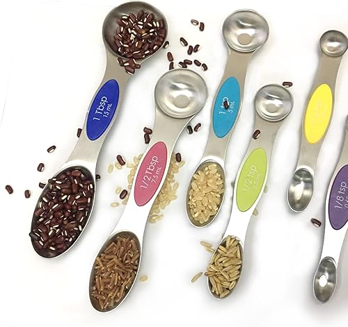 Miniatura 2 de Juego de cucharas medidoras de doble cara (7 unidades), cucharas medidoras magnéticas de acero inoxidable fáciles de leer, cucharas medidoras que se