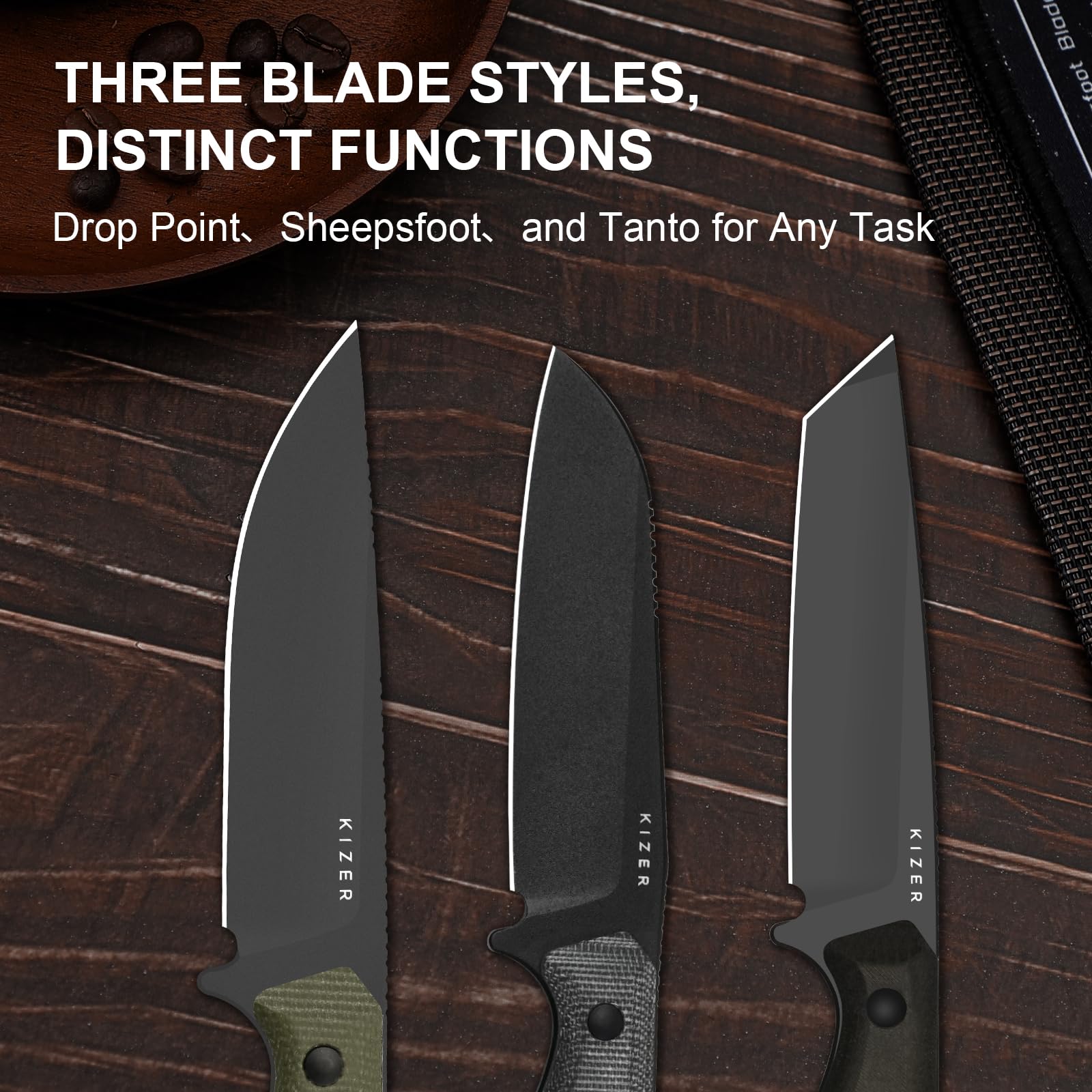 Kizer Begleiter Fix Outdoor Messer, 3,78" D2-Stahl Drop Point Klinge Jagdmesser mit Micarta Griff, Campingmesser mit Feststehender Klinge für Wanderungen Überleben, 1045MD3