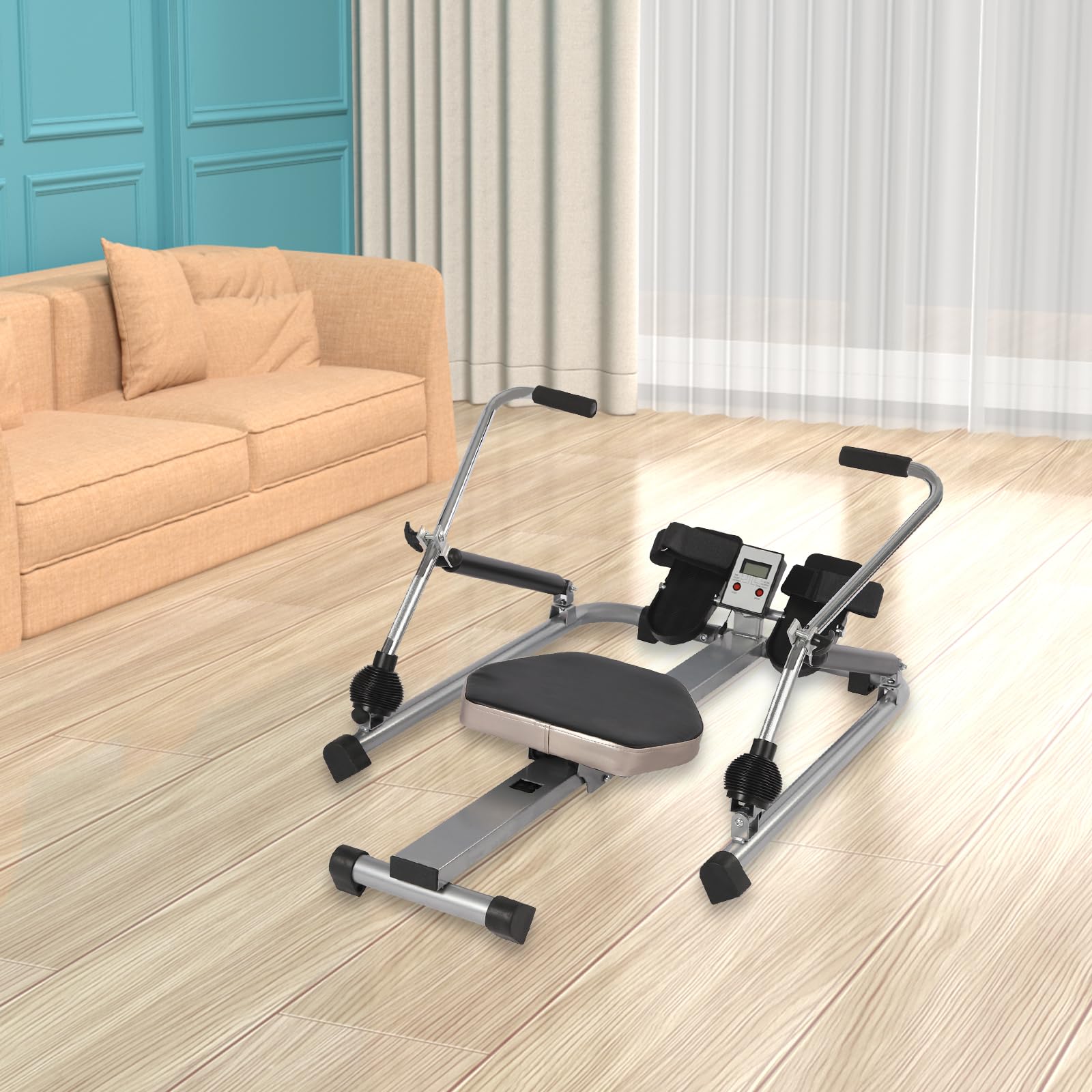 Máquina de remo 2 en 1 para el hogar, máquina de remo hidráulica, máquina de fitness en casa con pantalla LCD, máquina de entrenamiento abdominal, 12 niveles, carga de 120 kg, entrenamiento