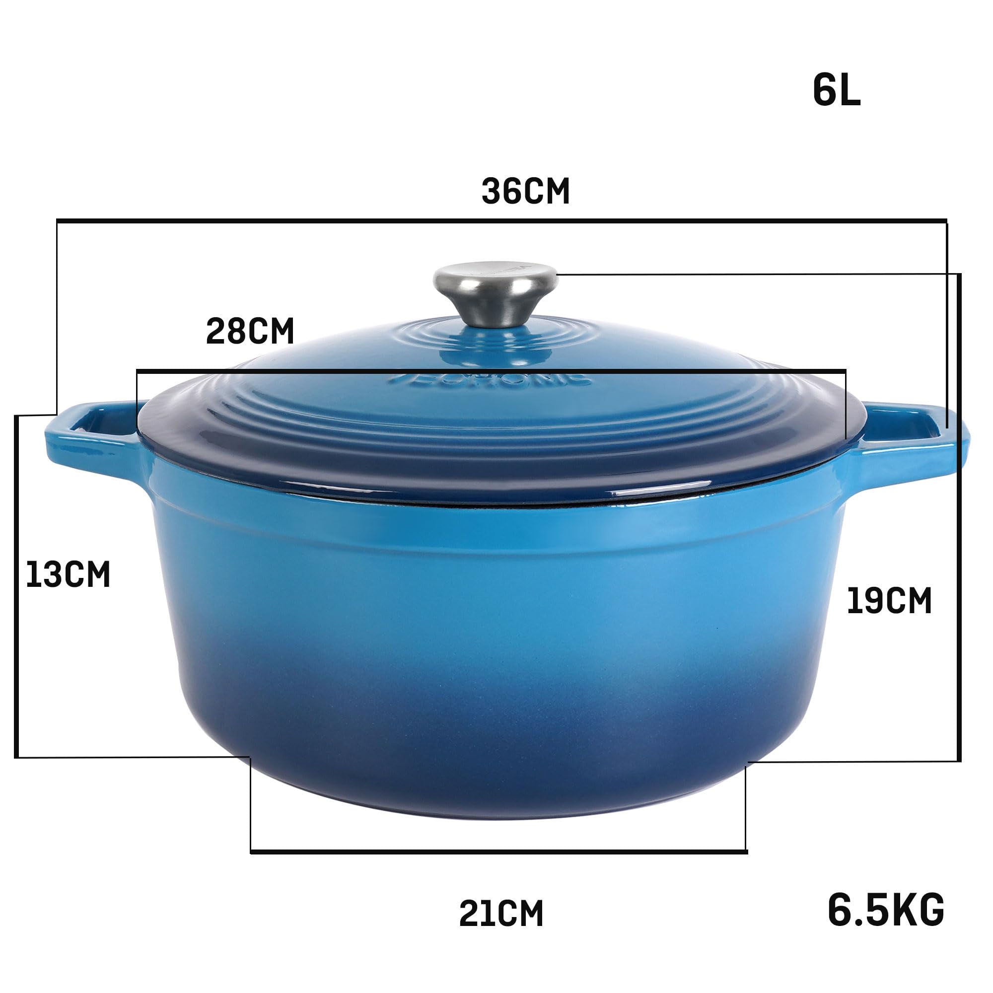 VeoHome geëmailleerde gietijzeren braadpan, 6 l, zeer resistent, kookpan, geschikt voor inductie/gas/oven, homogeen koken, authentieke smaken, reliëfdeksel (zwart mat, rond 6 liter (28 cm VeoHome geëmailleerde gietijzeren braadpan, 6 l, zeer resistent, kookpan, geschikt voor inductie/gas/oven, homogeen koken, authentieke smaken, reliëfdeksel (zwart mat, rond 6 liter (28 cm