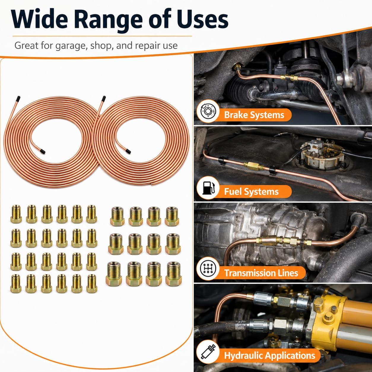 2 Sets 3/16 Brake Line 25 ft Copper Nickel Tubing, Stainless Steel Brake Line Clamps Repair Kit With 32 Fitting