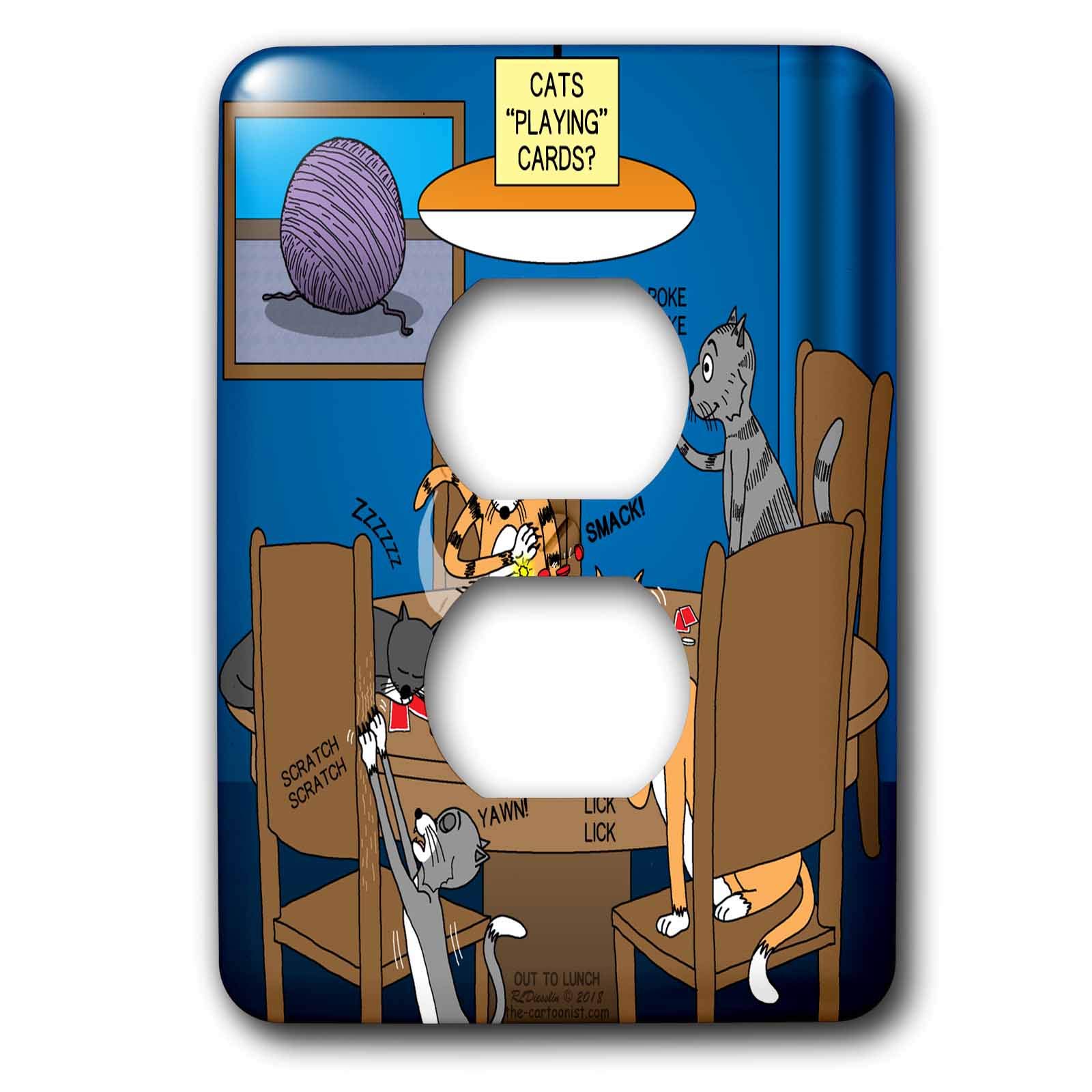 Tapa de enchufe doble decorativa de gatos jugando a las cartas para salones