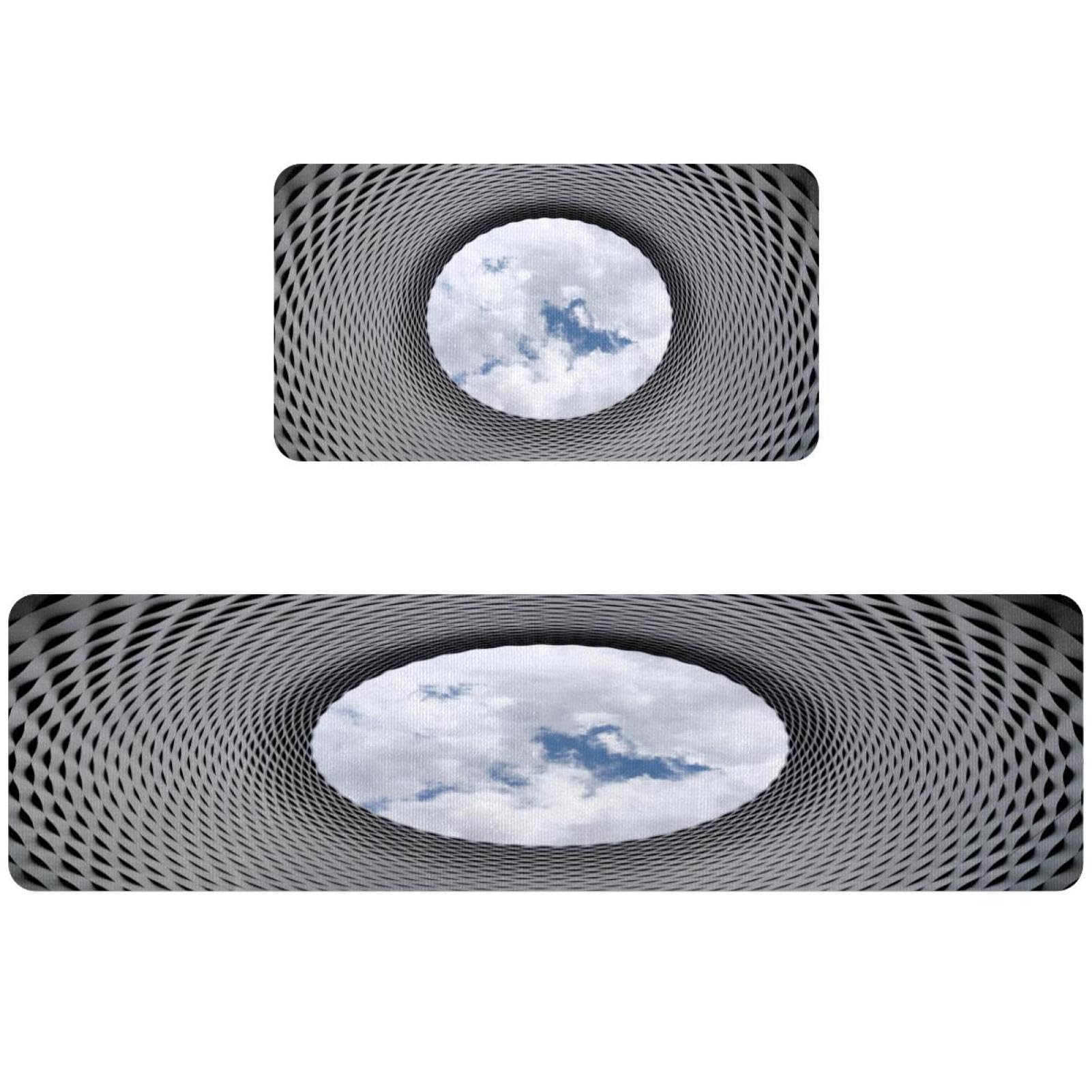Tapis de cuisine gris et noir au motif tunnel pour protéger le sol de la buanderie