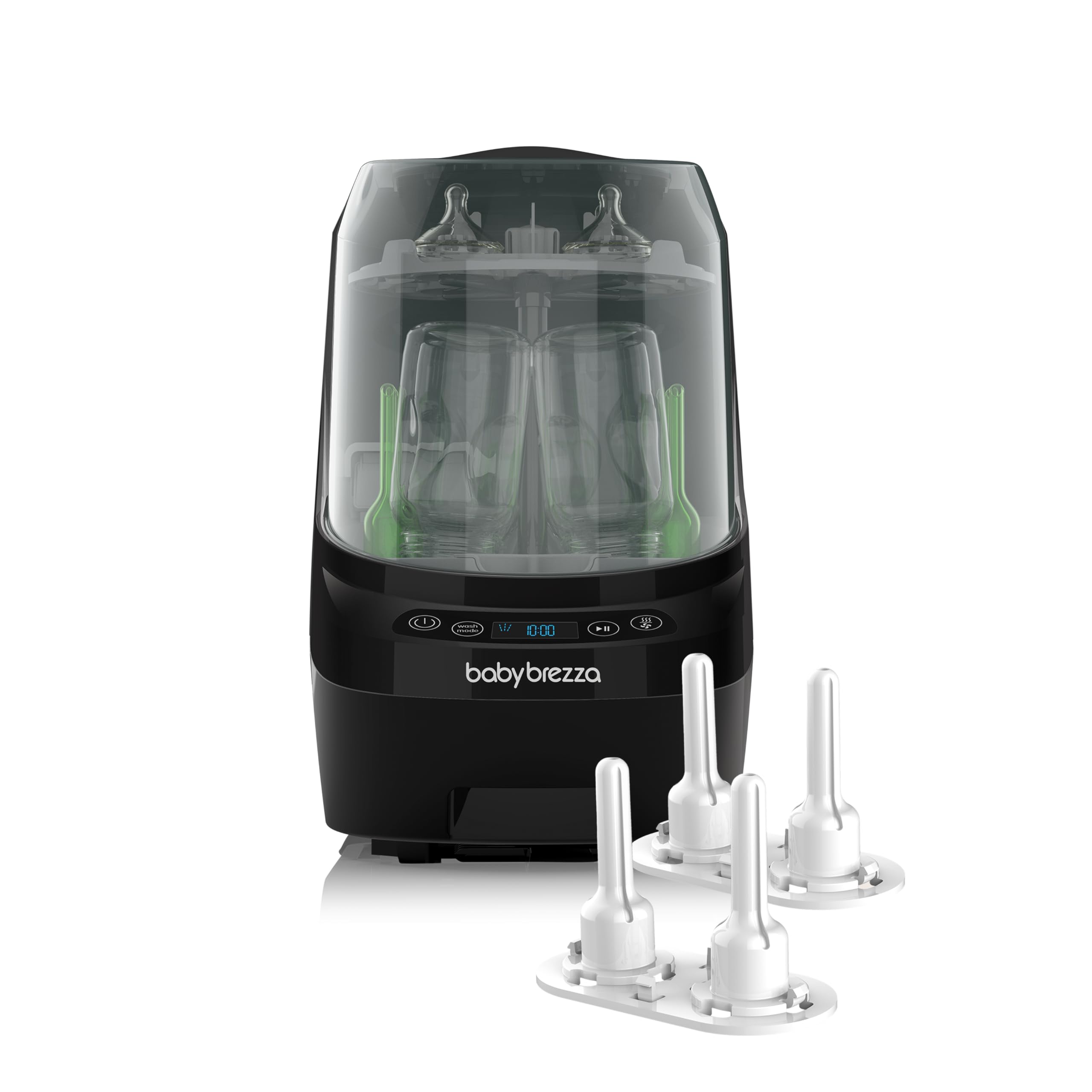Baby Brezza Bottle Washer Pro Black Babyflaschenreiniger mit Strohhalm-Reinigungs-Einsatz – Automatisches Waschen, Sterilisieren & Trocknen für Babyflaschen, Trinkflaschen & Strohhalme