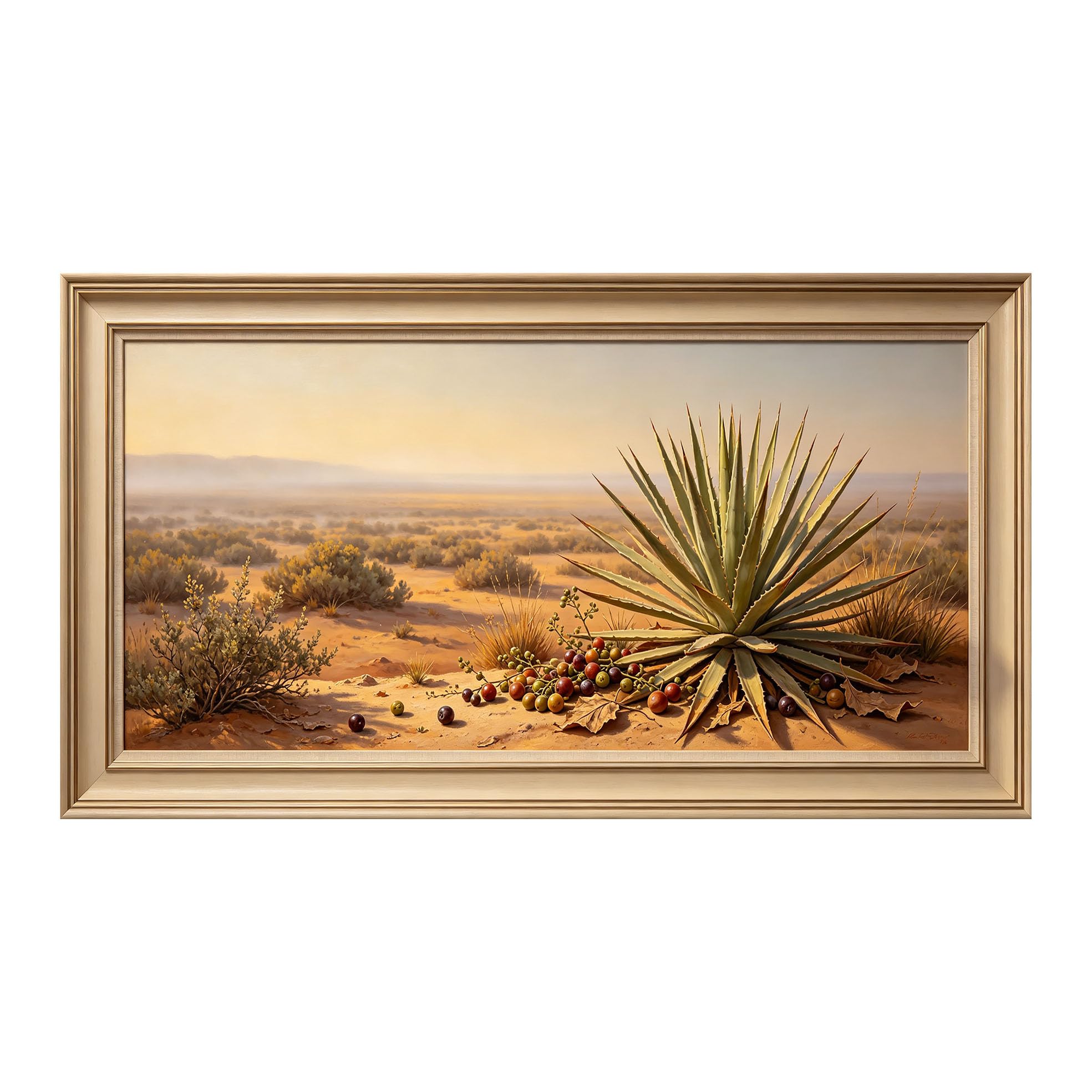 Yzpallescene 3D Framed Wall Art 50cm×100cm Desert Agave Southwestern Realistic Oil Painting Large Size SelfAdhesive Removable Wall Decor Prints Artwork for Living Room Bedroom Office