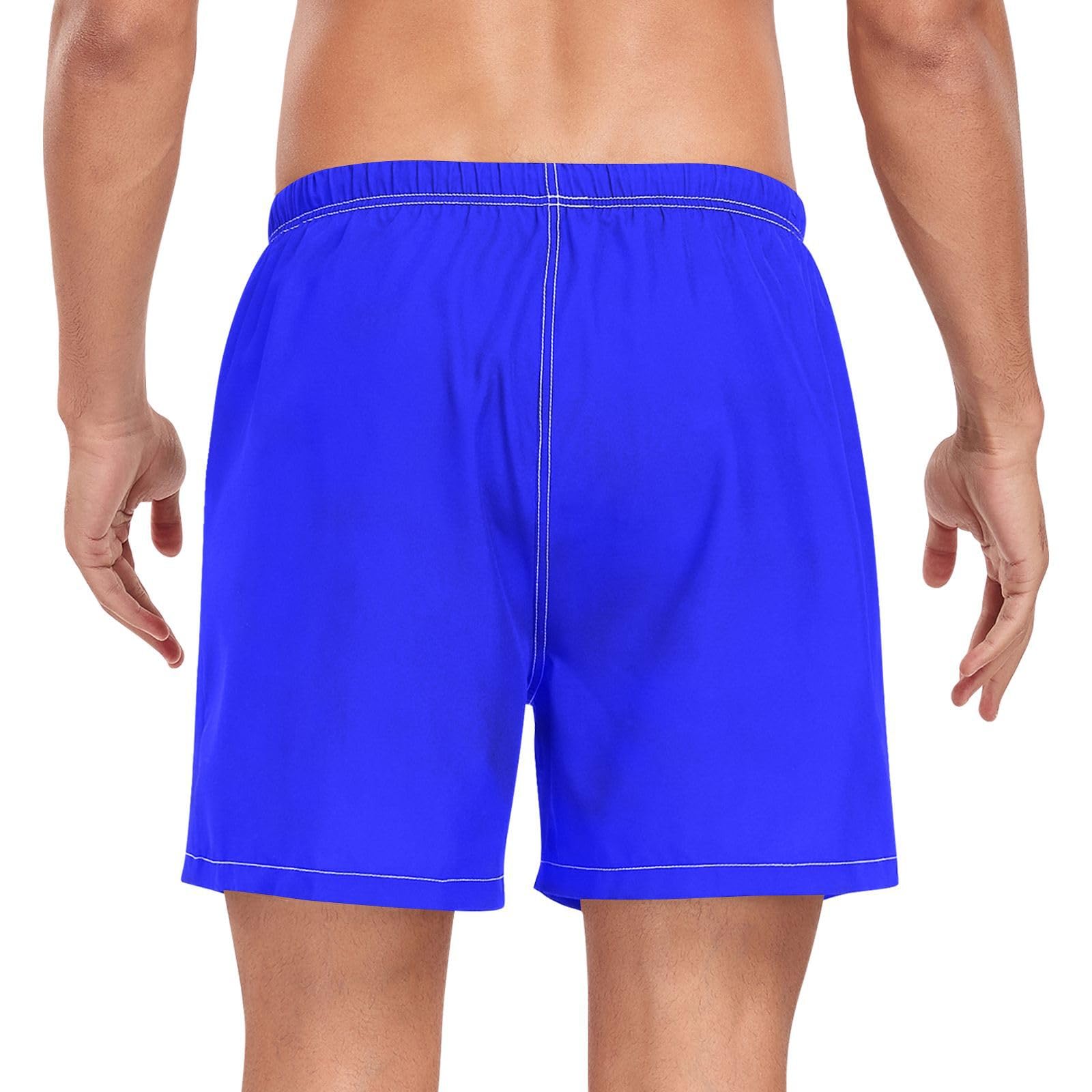 Blue Solid Color Pure PlainMens Swimming Shorts Men 2 Layer Workout Running Shorts with Compression Liner Bathing Suit for Men Lightweight