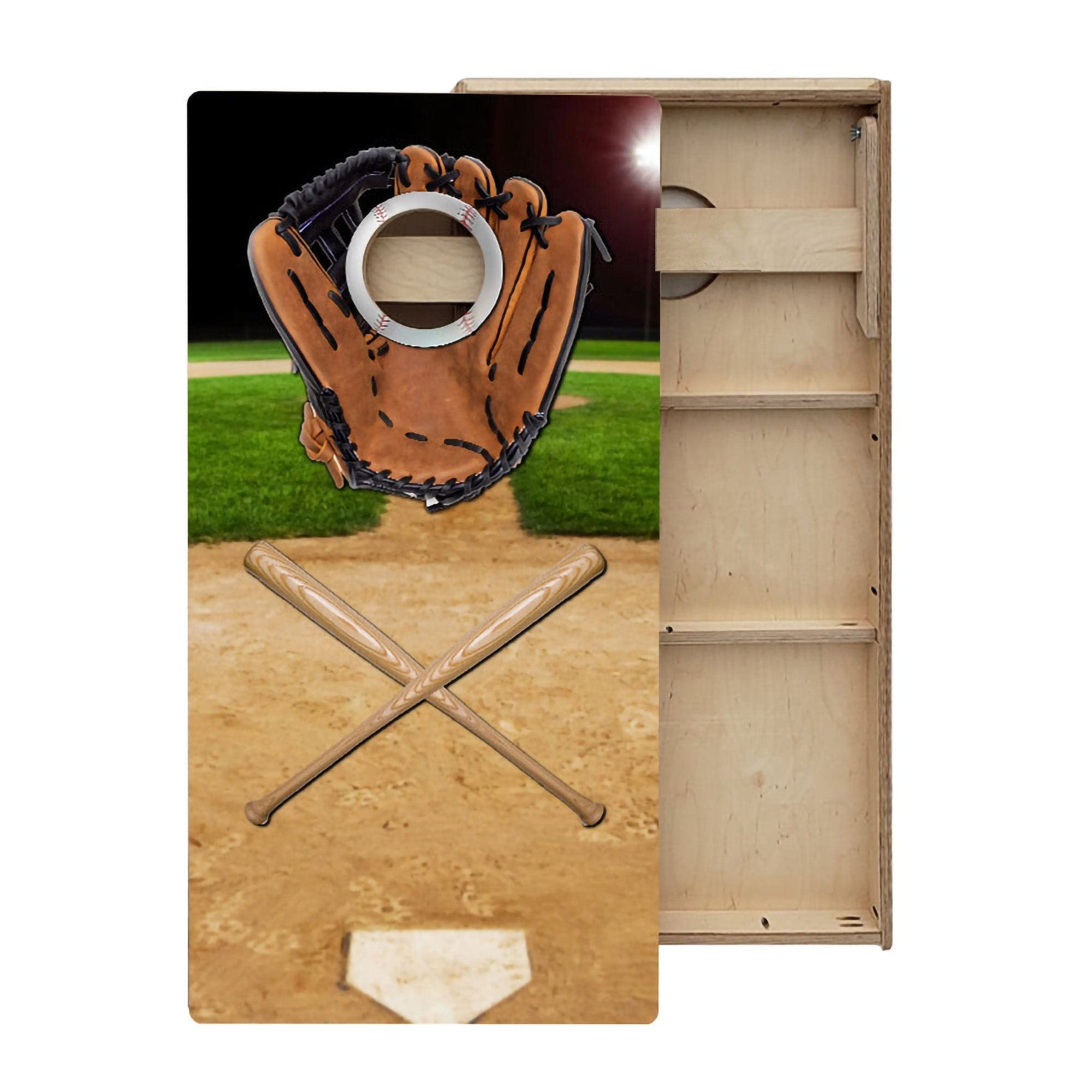 Skip's Garage Baseball Bats All-Weather Cornhole Boards - Includes (2) Boards (Resin Bags) + (1) Carry Case, (2) Hole Lights & (2) Edge Lights