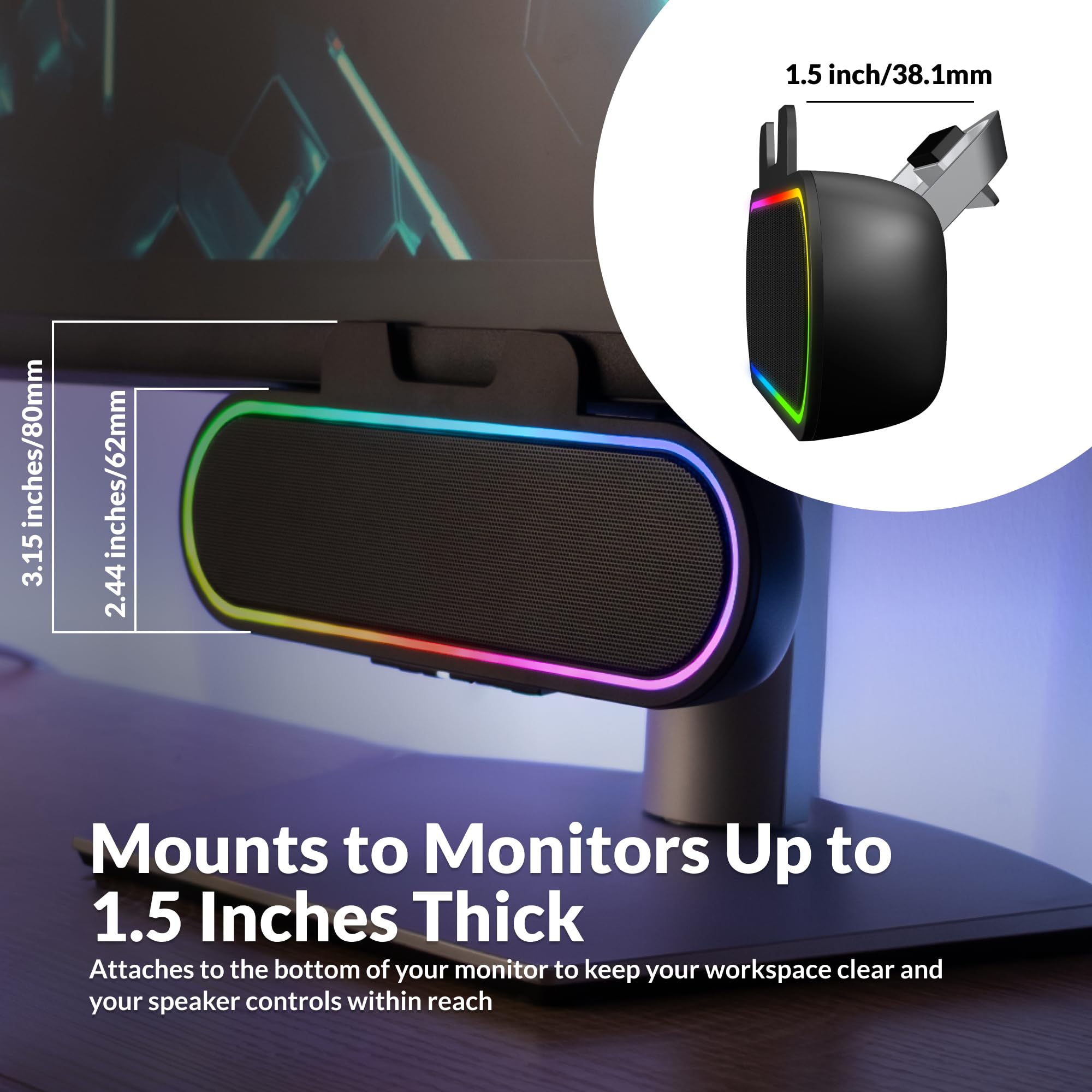Cyber Acoustics - Barra degli altoparlanti USB con luci LED (CA-2890GX) – Barra degli altoparlanti alimentata tramite USB per PC e Mac, luci LED dinamiche sincronizzate con la musica, si fissa a