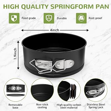 ZeroPone 4 Inch Mini Springform Pan, Non-stick Cheesecake Pan, Spring Form Pans for Baking, Springform Pans with Removable Bottom, Round Cake Pans, Small Cake Mold for Mini Cheesecake Pizza