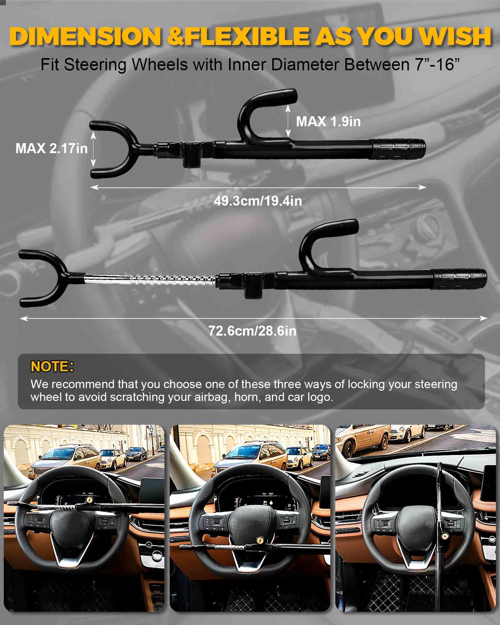 Tevlaphee Steering Wheel Lock Anti-Theft Device Security Car Lock Anti Theft Car Device Visible Antitheft Locking Devices Adjustable Car Wheel Lock for Cars with 3 Keys (Black)
