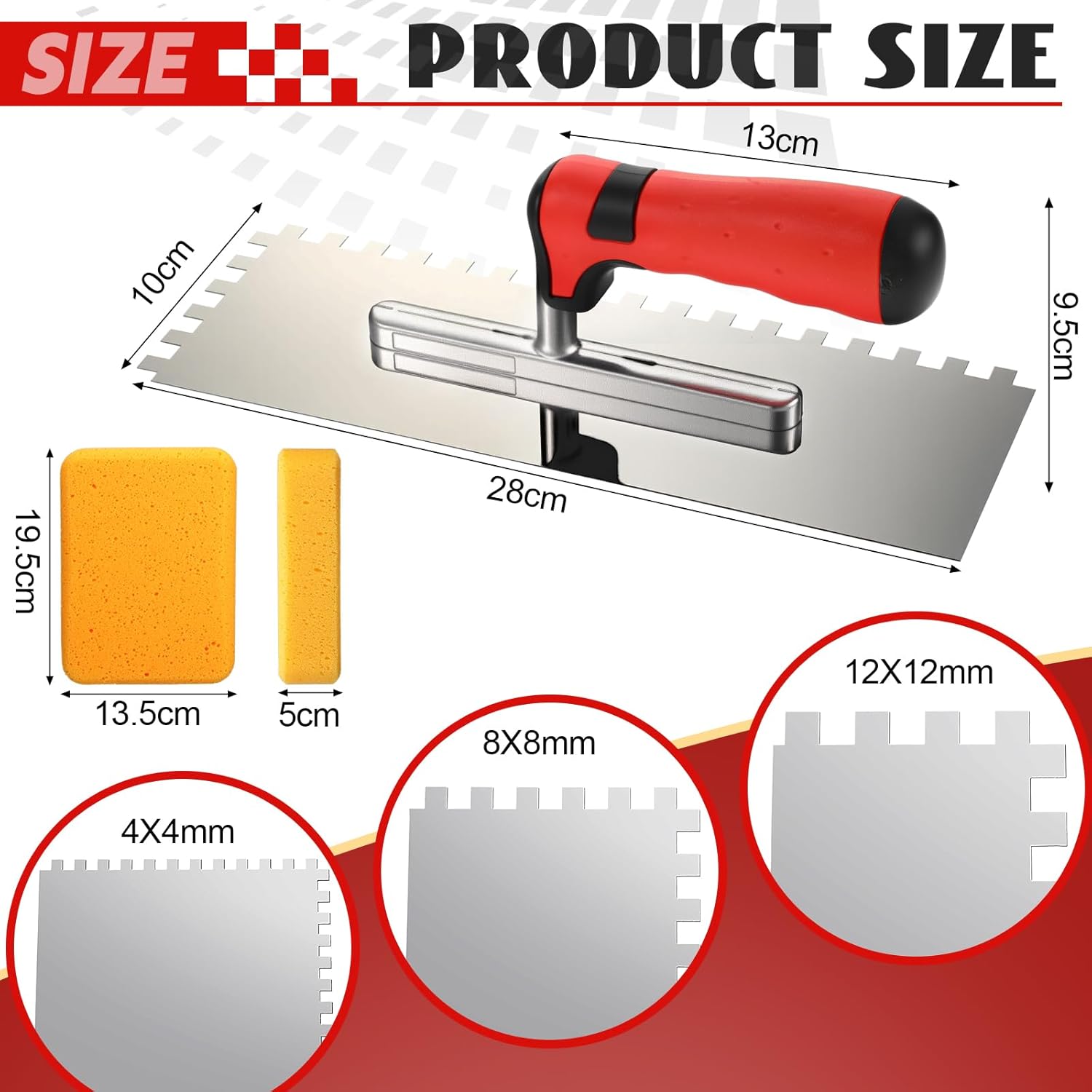 Leinuosen 6 Pcs Tile Tools Set, Tile Trowel Concrete Tool Steel Square Notch Trowel Set Plus Rubber Grout Float and Grout Float Sponge for Tiling Installation Grouting thumbnail