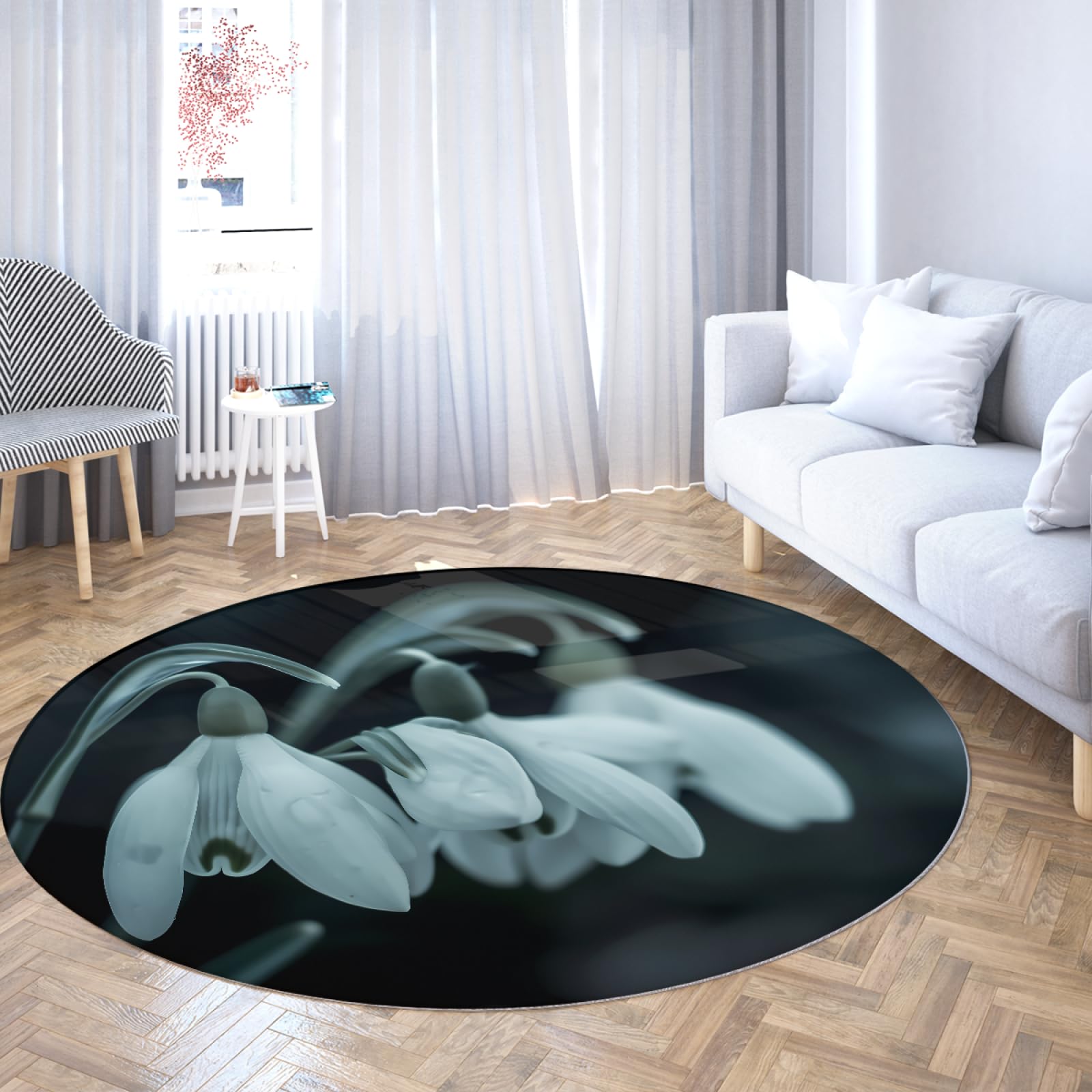 Tapis de chambre minimaliste rond lavable noir 150cm tapis enfant antidérapant