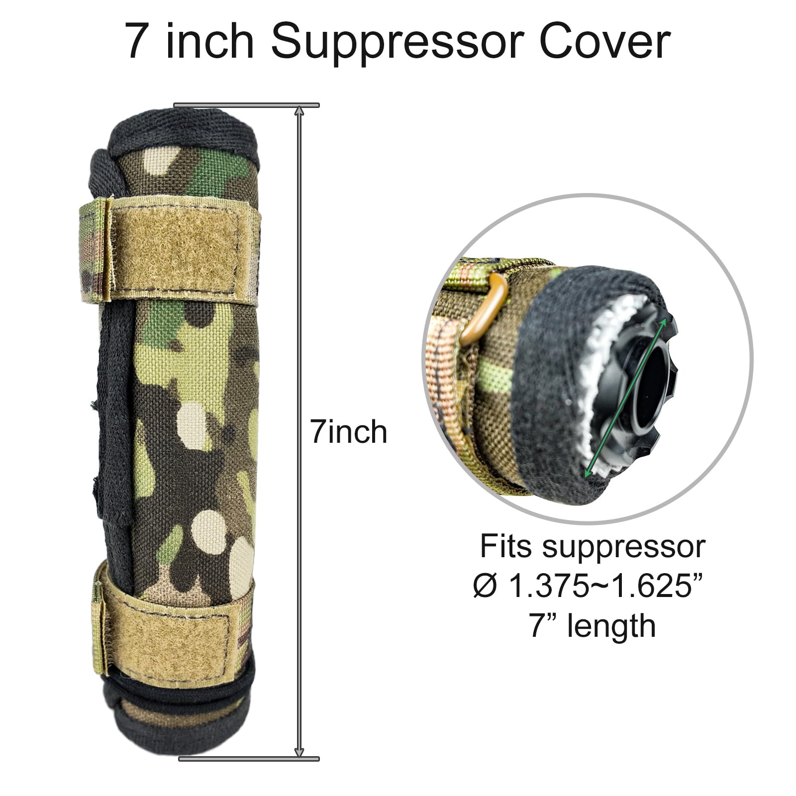 Buraku 7 Inch Suppressor Cover with Burn Proof Microfiber Sleeve Heat Isulation Flameproof Suppressor Wrap Camouflage