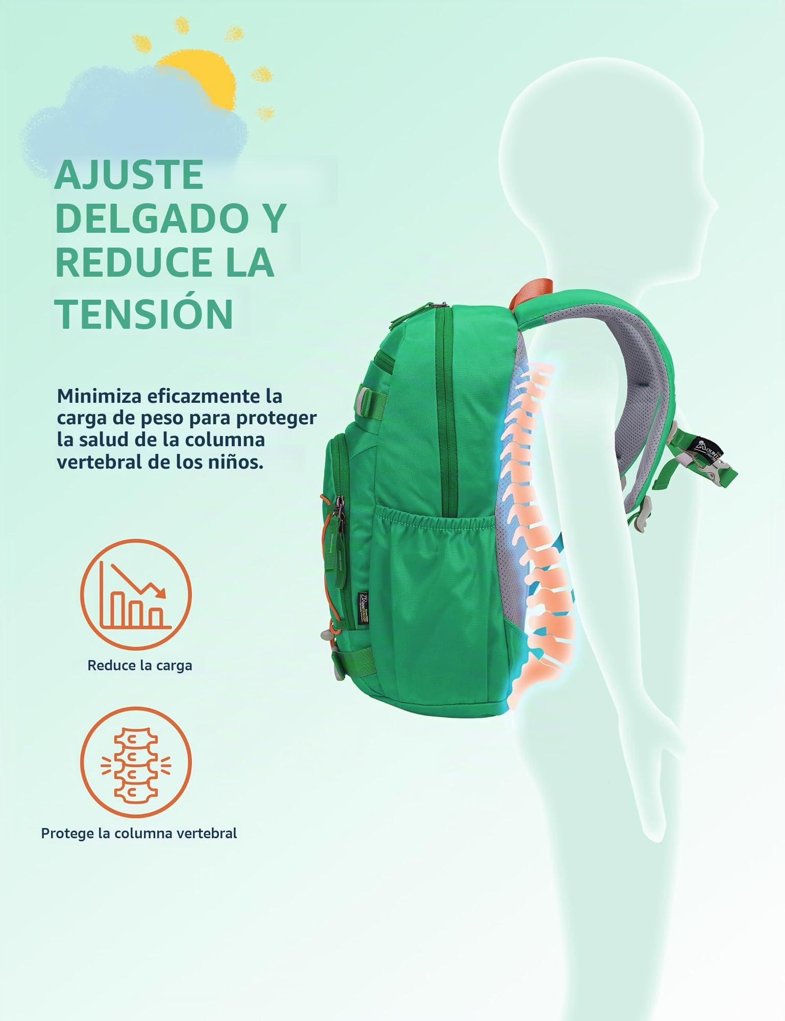 MOUNTAINTOP Mochila Infantil Senderismo Escolar 18L Niños Niñas | Perfecta para escuela senderismo y acampada, correa de pecho ajustable, cremalleras YKK, espalda acolchada transpirable