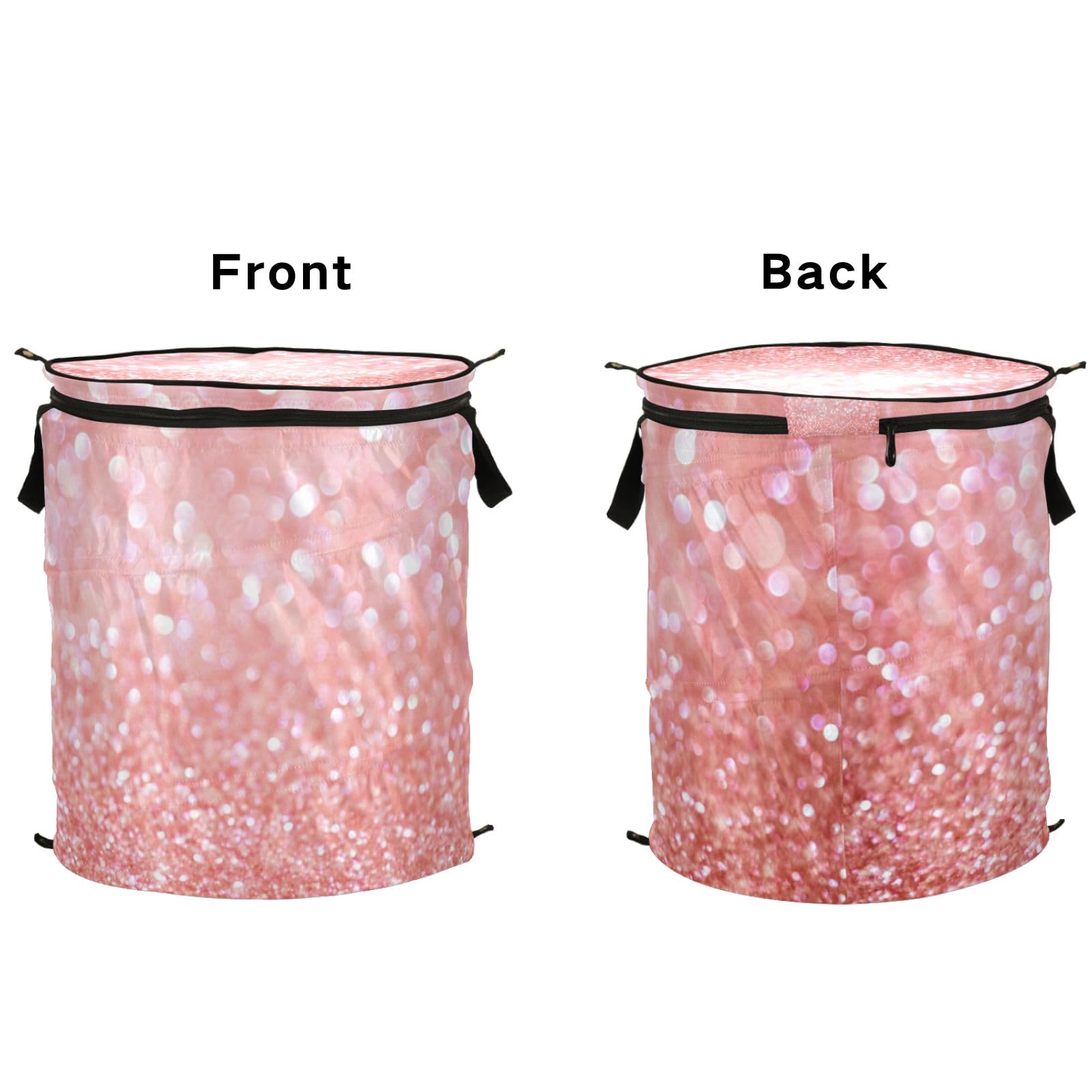 Rose Gold Glitter Texture Collapsible Laundry Hamper Large Capacity Round Hamper for Storage Bin Toy Bins Gift Baskets Bedroom Clothes