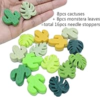 Vista 2 de Tapones de aguja de tejer, protectores de punta de aguja de cactus y hojas de Monstera, tapones de puntada, accesorios para tejer, 16 uds