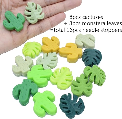 Miniatura 2 de Tapones de aguja de tejer, protectores de punta de aguja de cactus y hojas de Monstera, tapones de puntada, accesorios para tejer, 16 uds