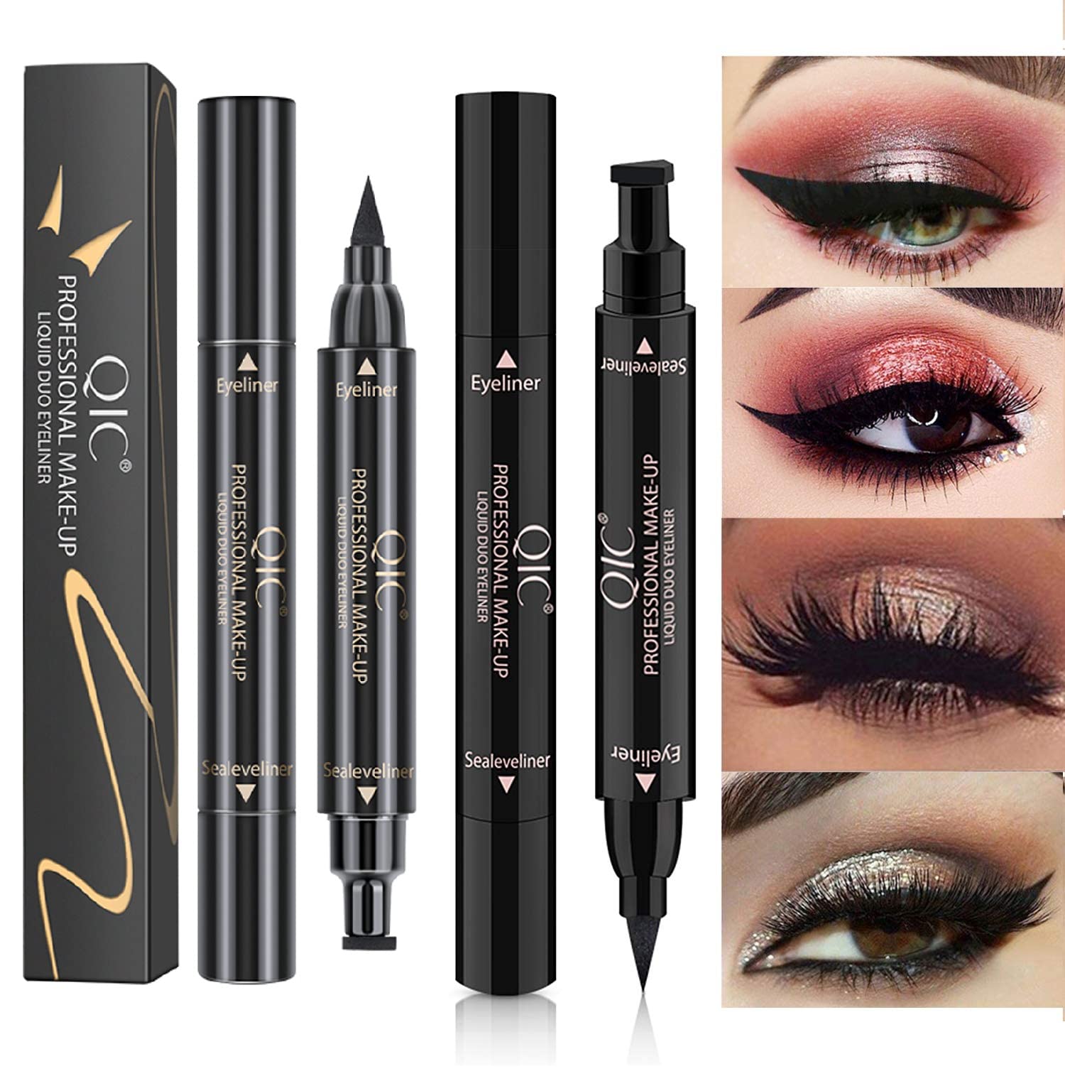 Rechoo Winged Eyeliner Stamp Dual Ended Waterproof Liquid Eye Liner Pen 2Pcs Wingliner For Cat Eye Flick Black