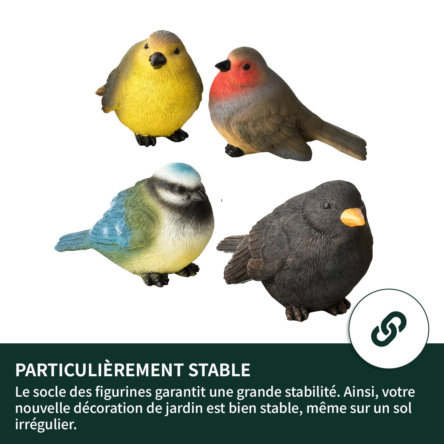 VERDOBA - Décoration de Jardin 4 Oiseaux - Figurines de décoration en résine synthétique (polyrésine) pour Balcon, Jardin, hivernage, étang - Garden Decoration