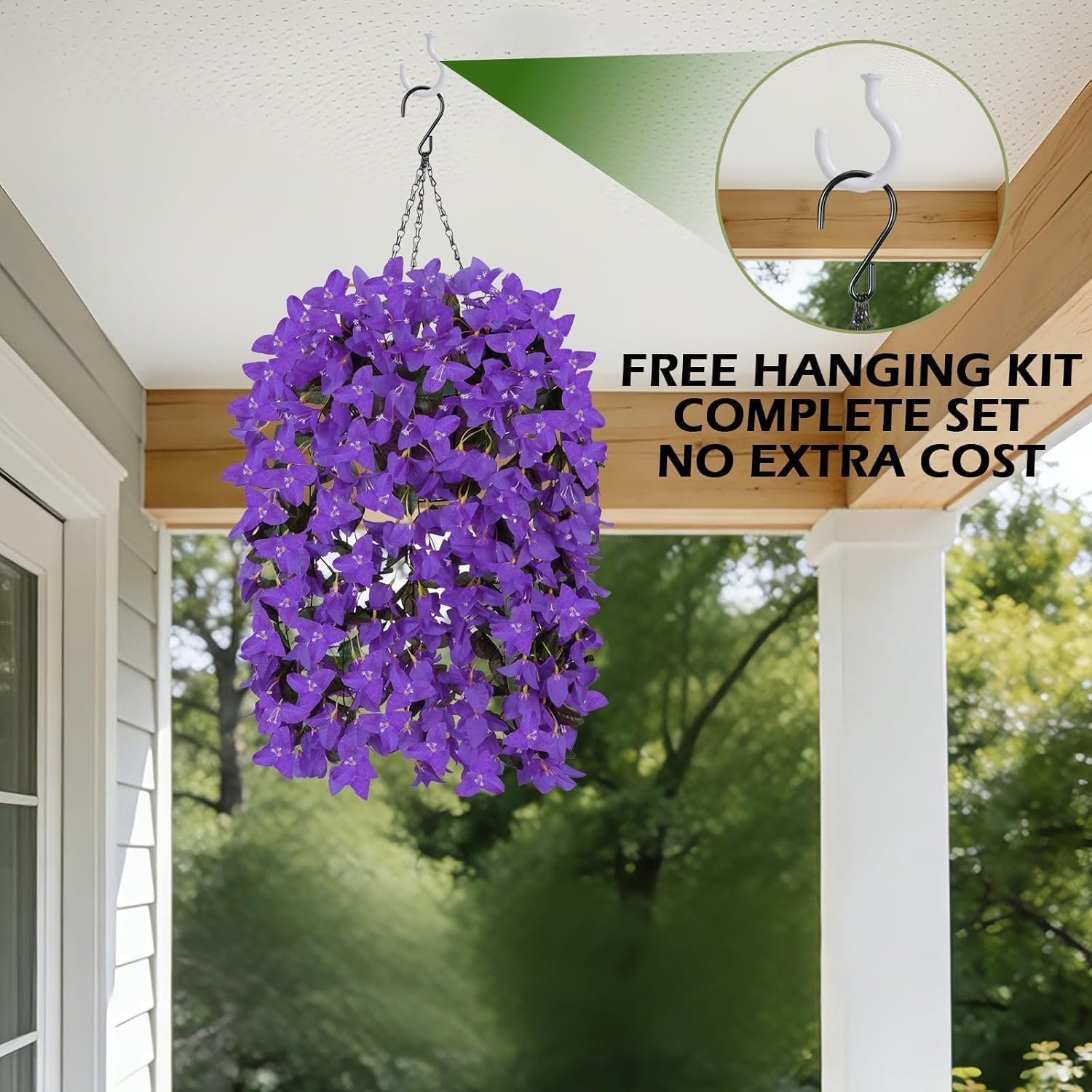 Artificial Bougainvillea Fake Artificial Flower Hanging Baskets for Outdoors Outside Decoration 2 Set Purple Silk UV Resistant Flower Long Trailing Realistic for Front Porch Patio Balcony Spring