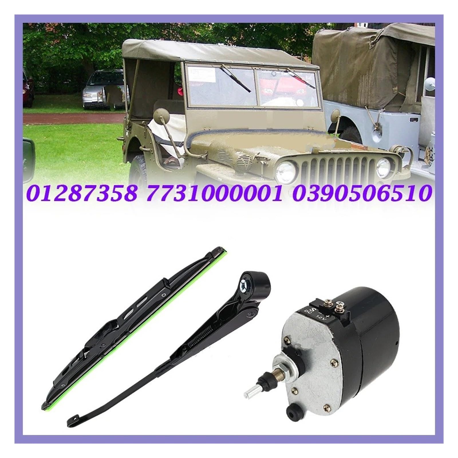 Moteur d'essuie-glace arrière Moteur D'essuie-glace 12V Ou Bras Avec Lame, Pour Willis, Pour Jeep, Tracteur 01287358, 7731000001, 0390506510(1Set Wiper and Motor)