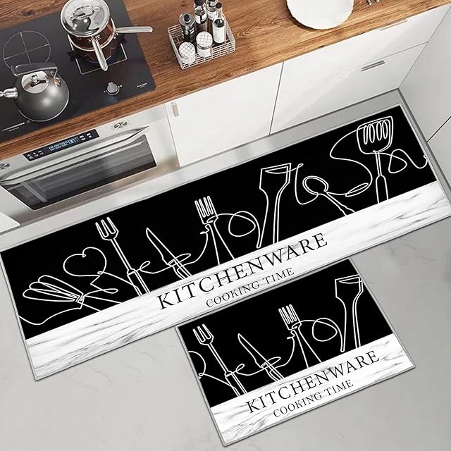 PQCXXA kitchen rug sets 2 pieces kitchen mats and rugs,kitchen mats non slip washable,Super Absorbent kitchen carpet runner rug for Sink, Kitchen, Hallway, Laundry Room,40x120cm+40x60cm