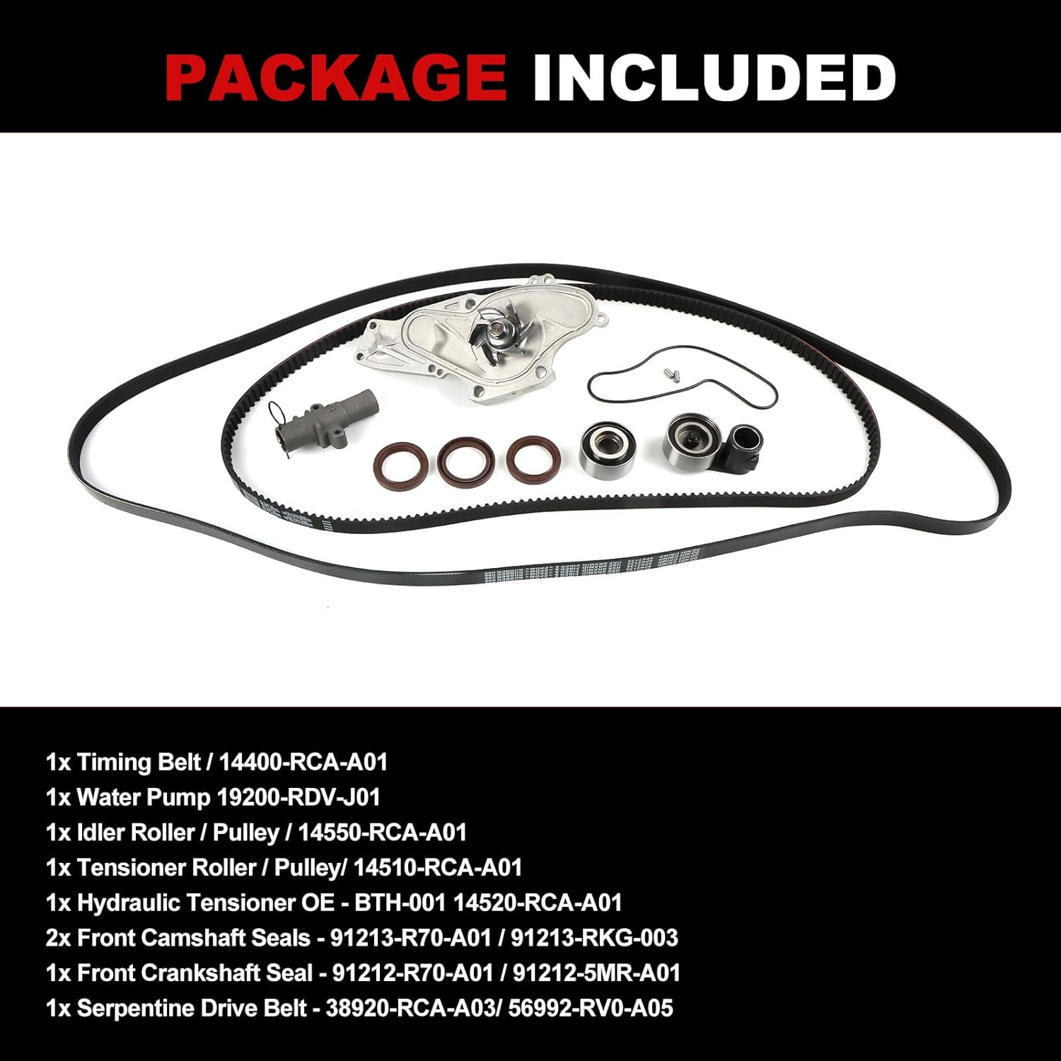 Timing Belt Kit Water Pump Fit for 2003-2017 Accord Odyssey Pilot Ridgeline 3.5L 3.0L, for 03-18 TL MDX RDX RL TSX ZDX Saturn 3.7L 3.5L 3.2L, Engine Time Replacement Parts Pulley Tensioner