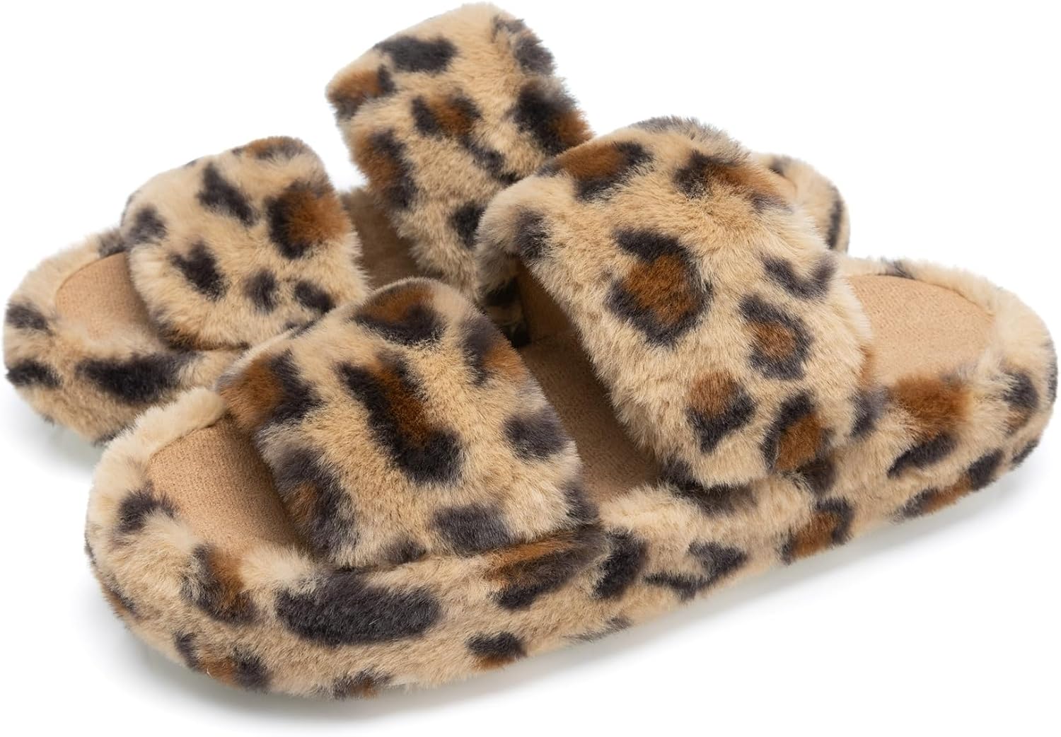 Chantomoo Women's Slippers Memory Foam Slippers for Women Fuzzy Comfy Faux Fur House Furry Indoor Open Two Bands Gift Slippers